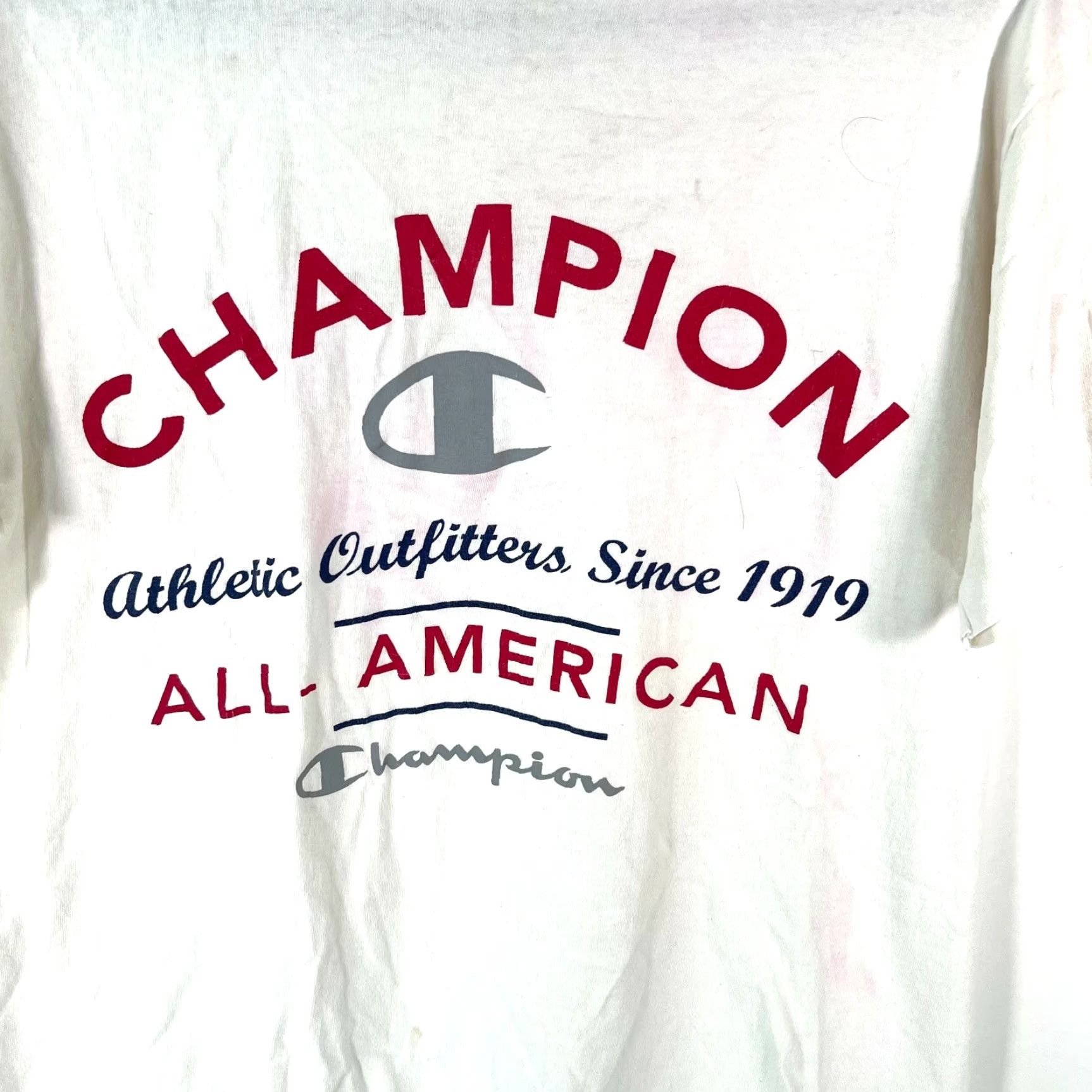 Champion VINTAGE Champion Shirt Mens White T-Shirt M Graphic 100% Cotton Crew Neck Short Sleeve USA Size US M / EU 48-50 / 2 - 3 Thumbnail