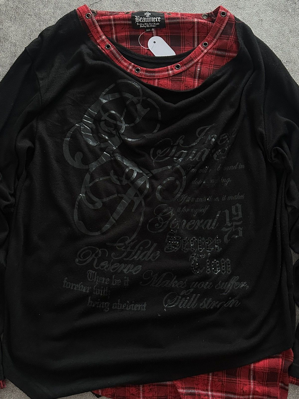 If Six Was Nine Japanese Baumere Double Layer Plaid Studded Punk Tee Size US M / EU 48-50 / 2 - 3 Thumbnail