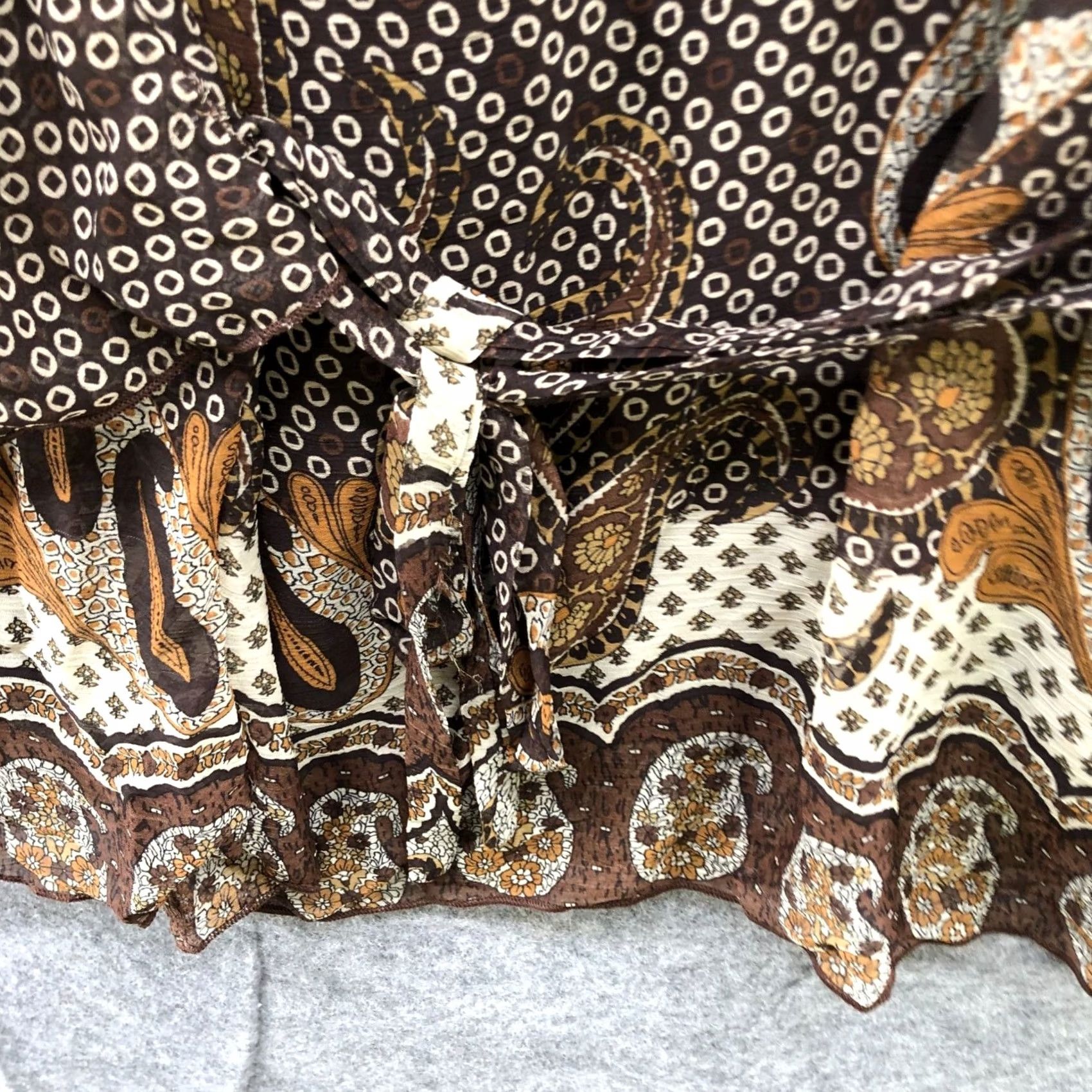 Vintage NWT C.O.C. Womens Brown Paisley Print Blouse Dolman Sleeve Tie Waist 1XL Bohemian Shirt Womens Plus Size 1X Size XL / US 12-14 / IT 48-50 - 6 Thumbnail