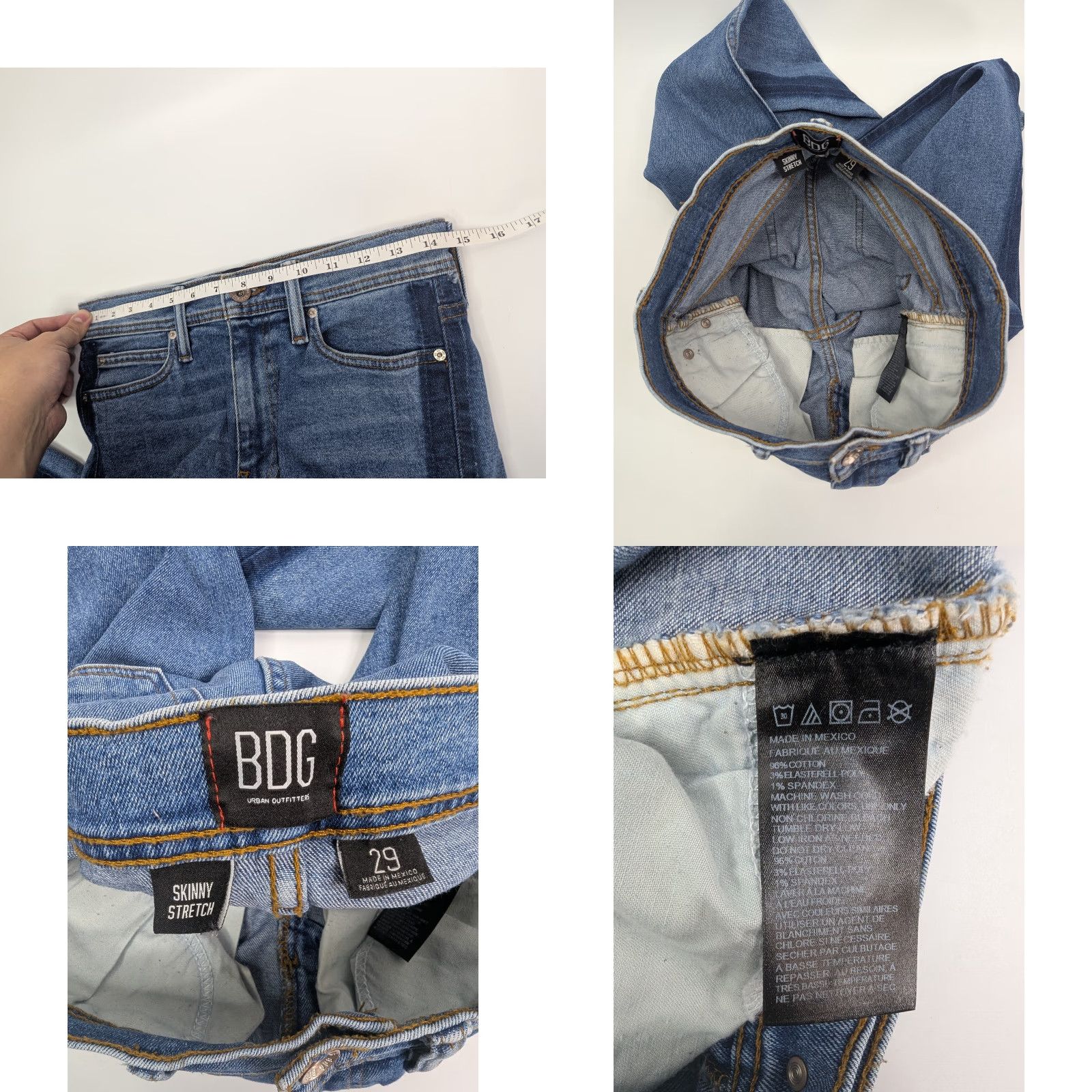 Bdg BDG Skinny Jeans Dark Side Panels Size 29 Cotton Denim Women Slim Stretch Flat Pockets Blue Modern Classic Designer Size 29" - 8 Thumbnail