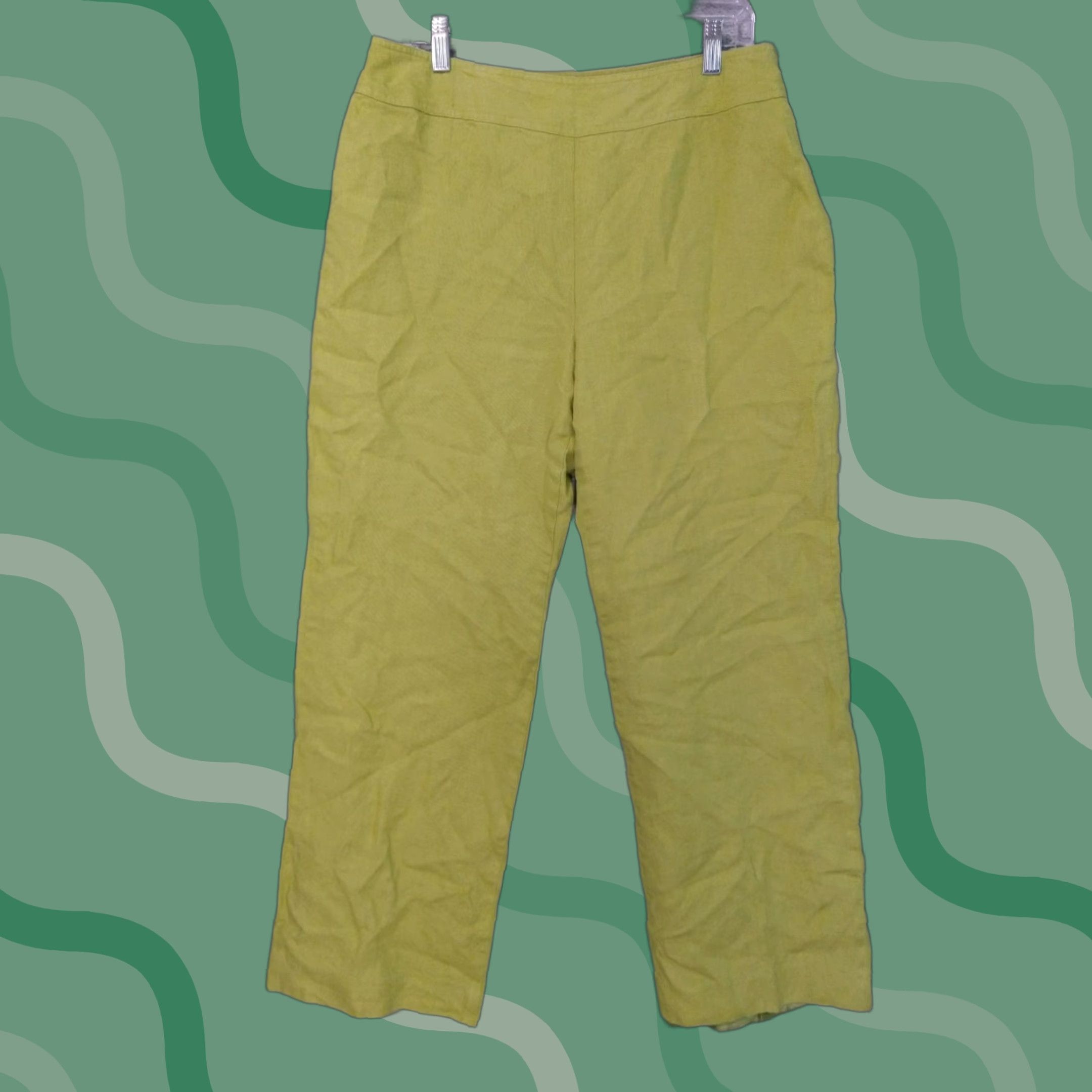 Talbots Talbots Pants Womens 14 Green Irish Linen Straight Leg High Rise Trouser Pull On Size 36" / US 14 / IT 50 - 1 Thumbnail