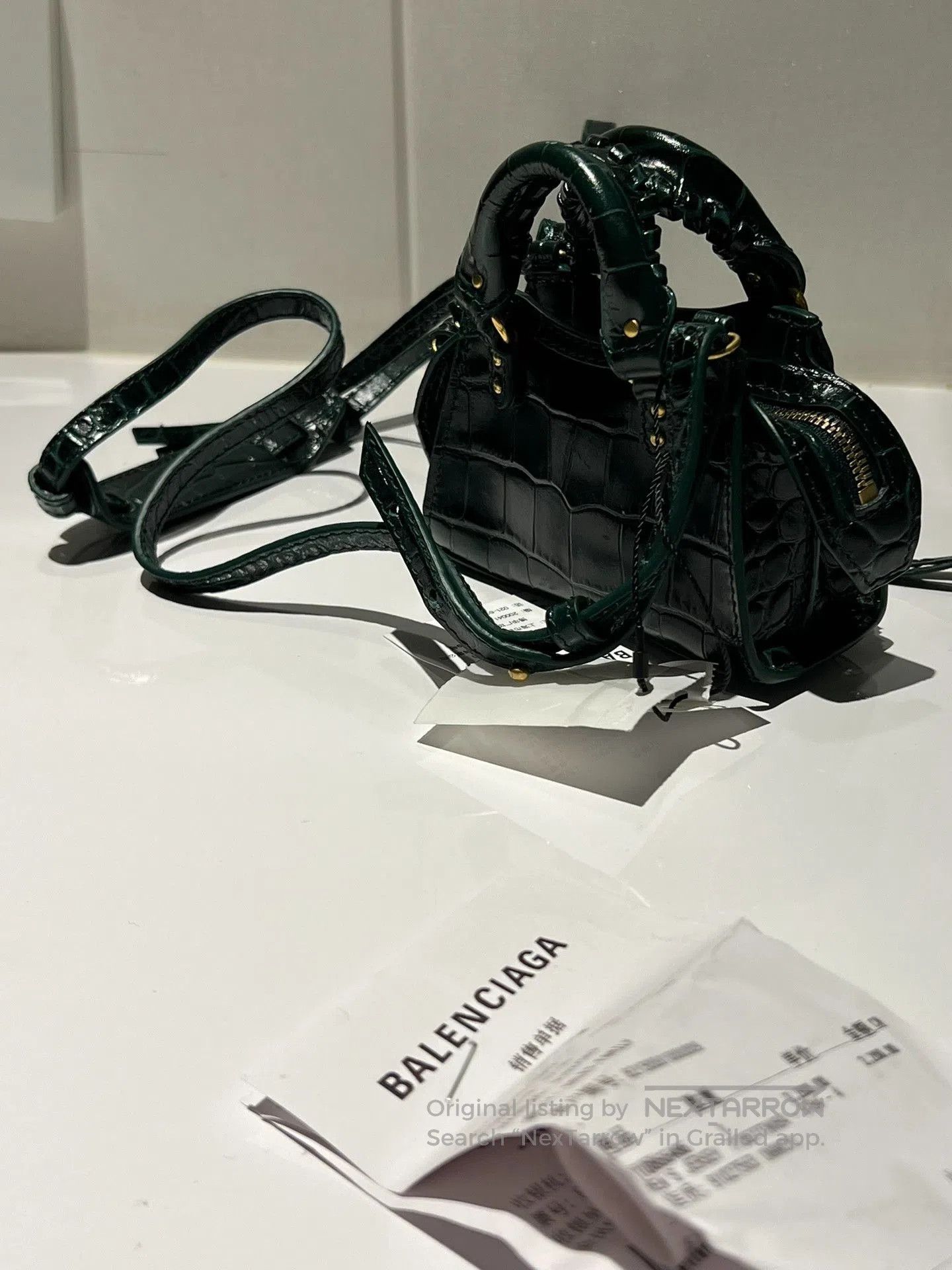 Balenciaga Balenciaga Neo Classic Croc Embossed Nano Green. Size ONE SIZE - 8 Thumbnail