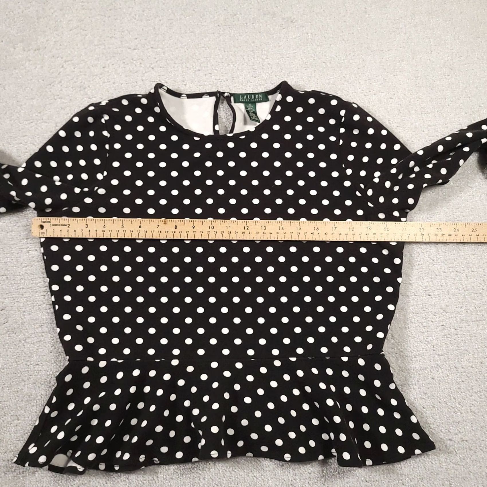 Ralph Lauren Lauren Ralph Lauren Shirt Women's XL Black Polka Dot Crew Neck Stretch Regular Fit, 3/4 Sleeve, Blouse Size XL / US 12-14 / IT 48-50 - 3 Thumbnail