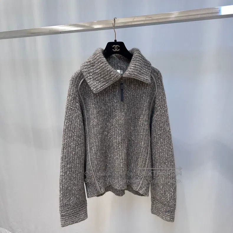 Brunello Cucinelli Brunello Cucinelli Retro large collar zipper knitted sweat Size M / US 6-8 / IT 42-44 - 2 Thumbnail