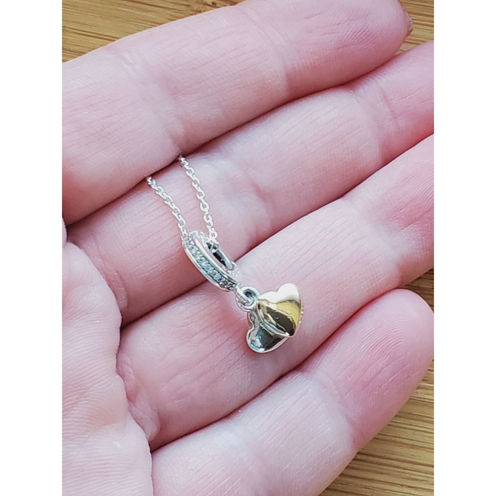 pandora Pandora Sterling Silver Two Tone Double Heart Charm Necklace Size ONE SIZE - 5 Thumbnail