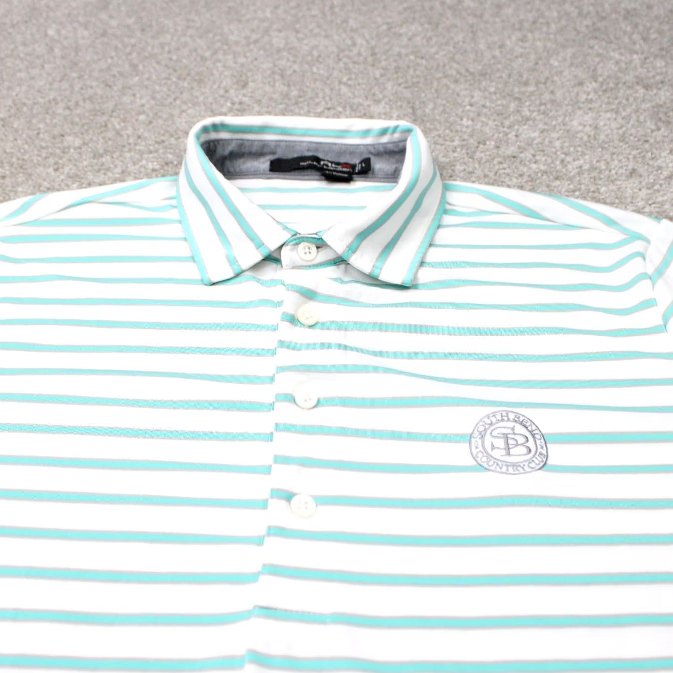RLX Ralph Lauren RLX Ralph Lauren Polo Shirt Mens Large Green Striped Short Sleeve Polo Golf Polyester Blend Stretch Pullover Shirt Size US L / EU 52-54 / 3 - 4 Thumbnail