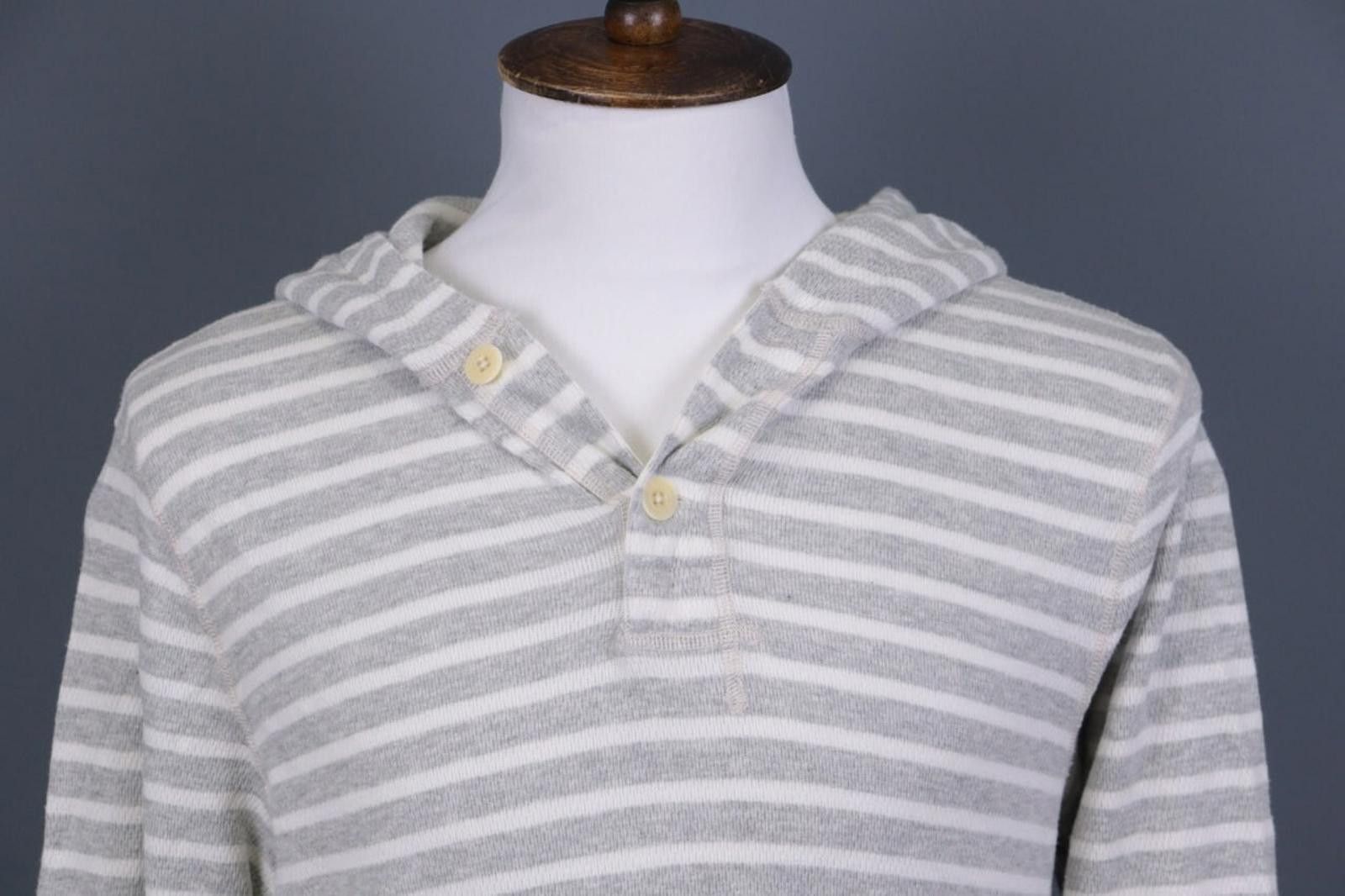 J.Crew J.Crew Gray Striped Henley Knit Hooded Sweater Size M Size US M / EU 48-50 / 2 - 2 Thumbnail