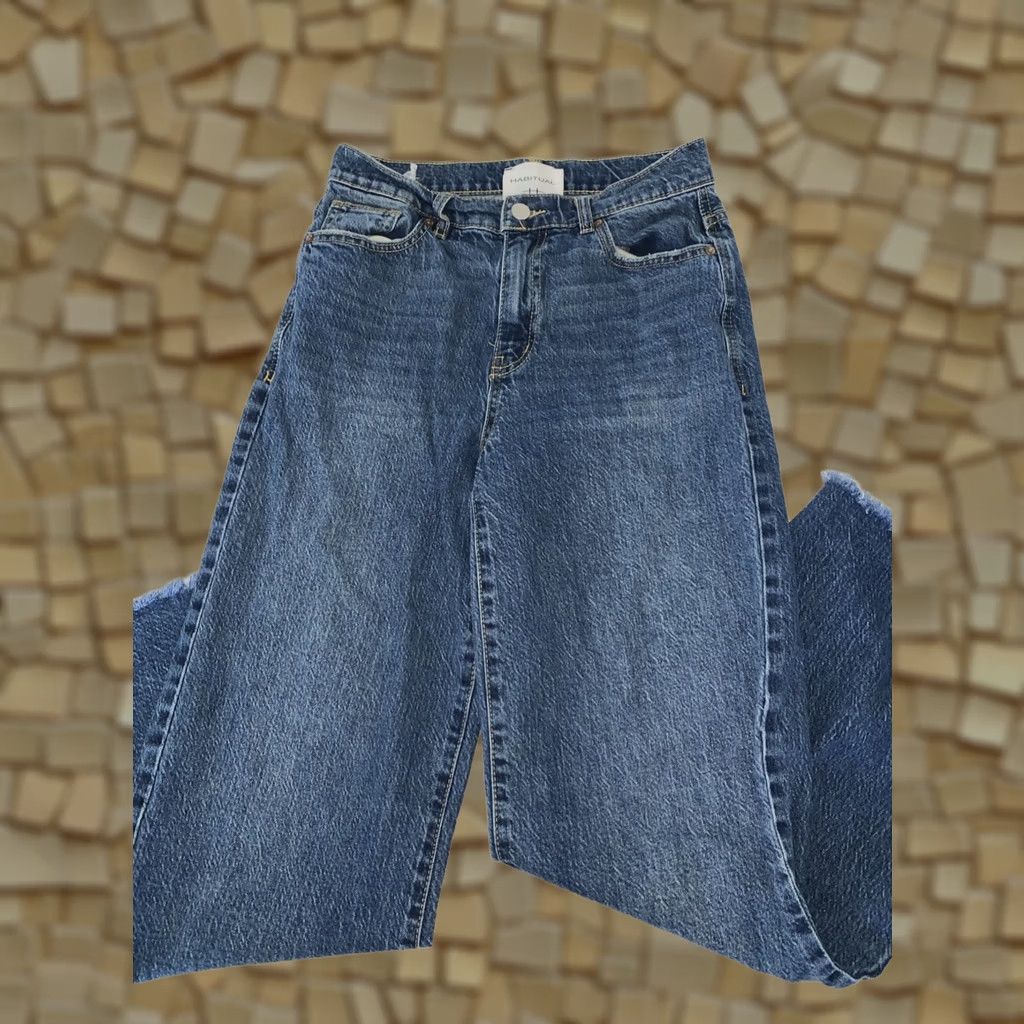 Vintage Habitual Denver High Rise Wide-Leg Jeans, Women, Size 28, Blue Stretch Denim, Raw Hem, Regular Size, Jeans Size 26" / US 2 / IT 38 - 1 Thumbnail