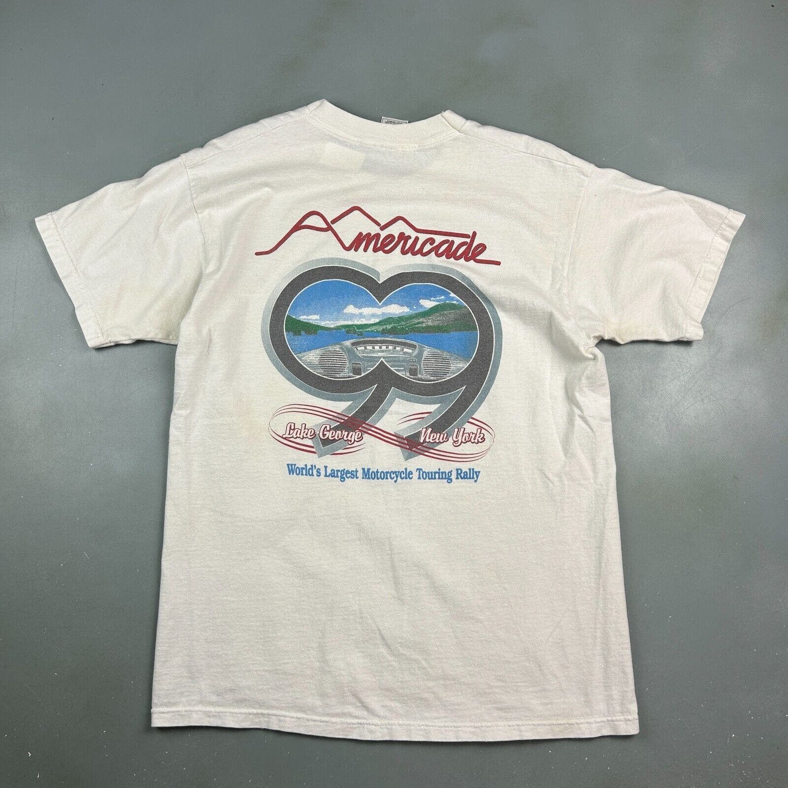 Fruit Of The Loom VINTAGE 1999 | Americade Motorcycle Rally Biker T-Shirt sz L Size US L / EU 52-54 / 3 - 1 Thumbnail
