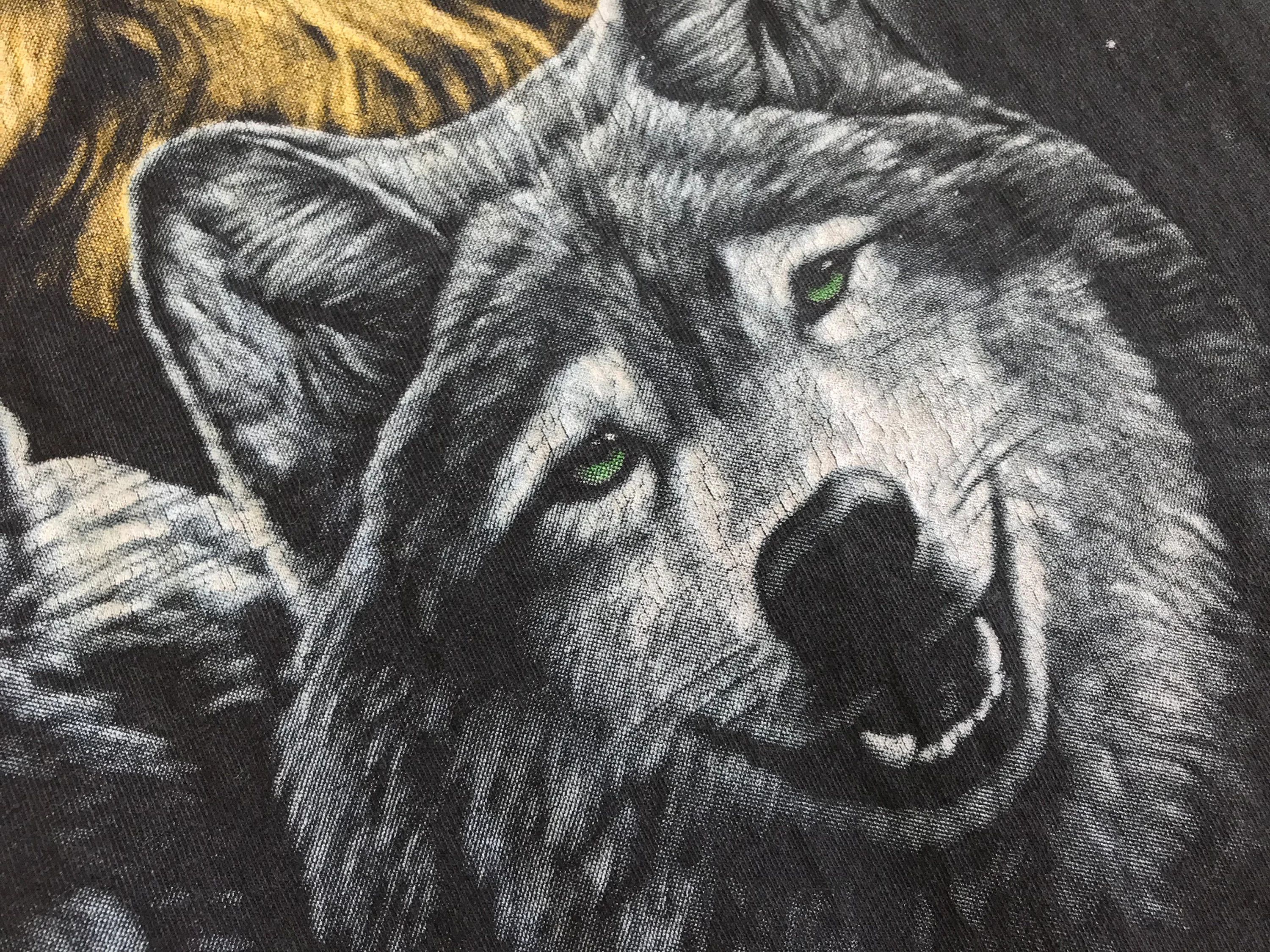 Vintage 90s Wolf Pack T shirt Thunder Tee Double Side Nature Wolfs Size US XL / EU 56 / 4 - 9 Thumbnail