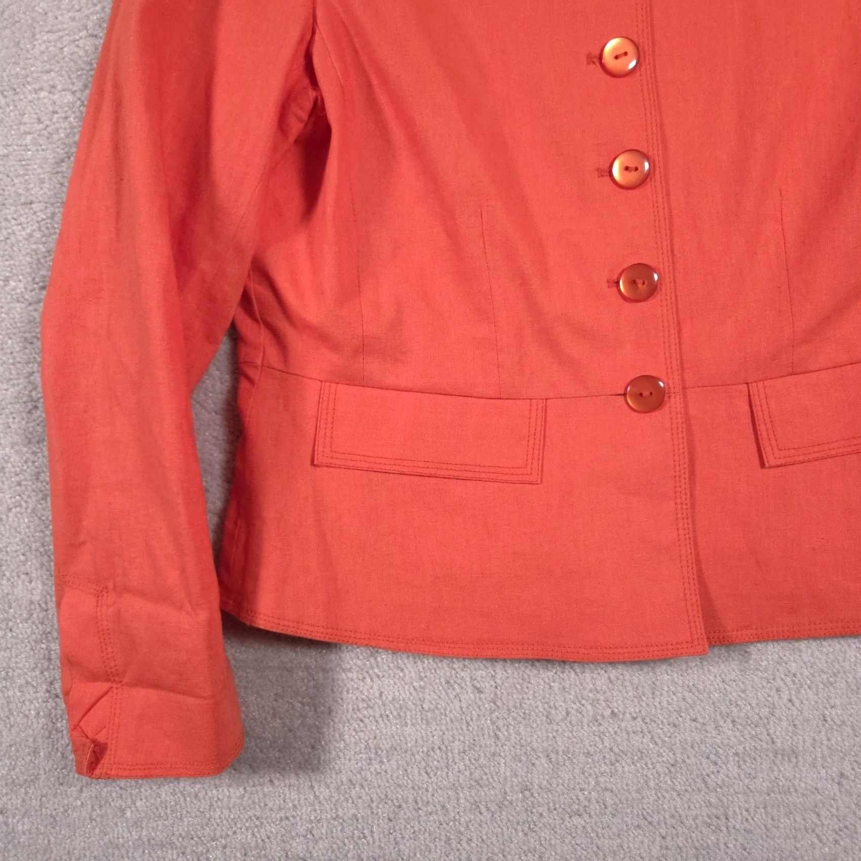 Vintage Chadwicks Jacket Women's 12 Orange Linen Cotton Stand Collar Button Front Pockets Size XL / US 12-14 / IT 48-50 - 4 Thumbnail