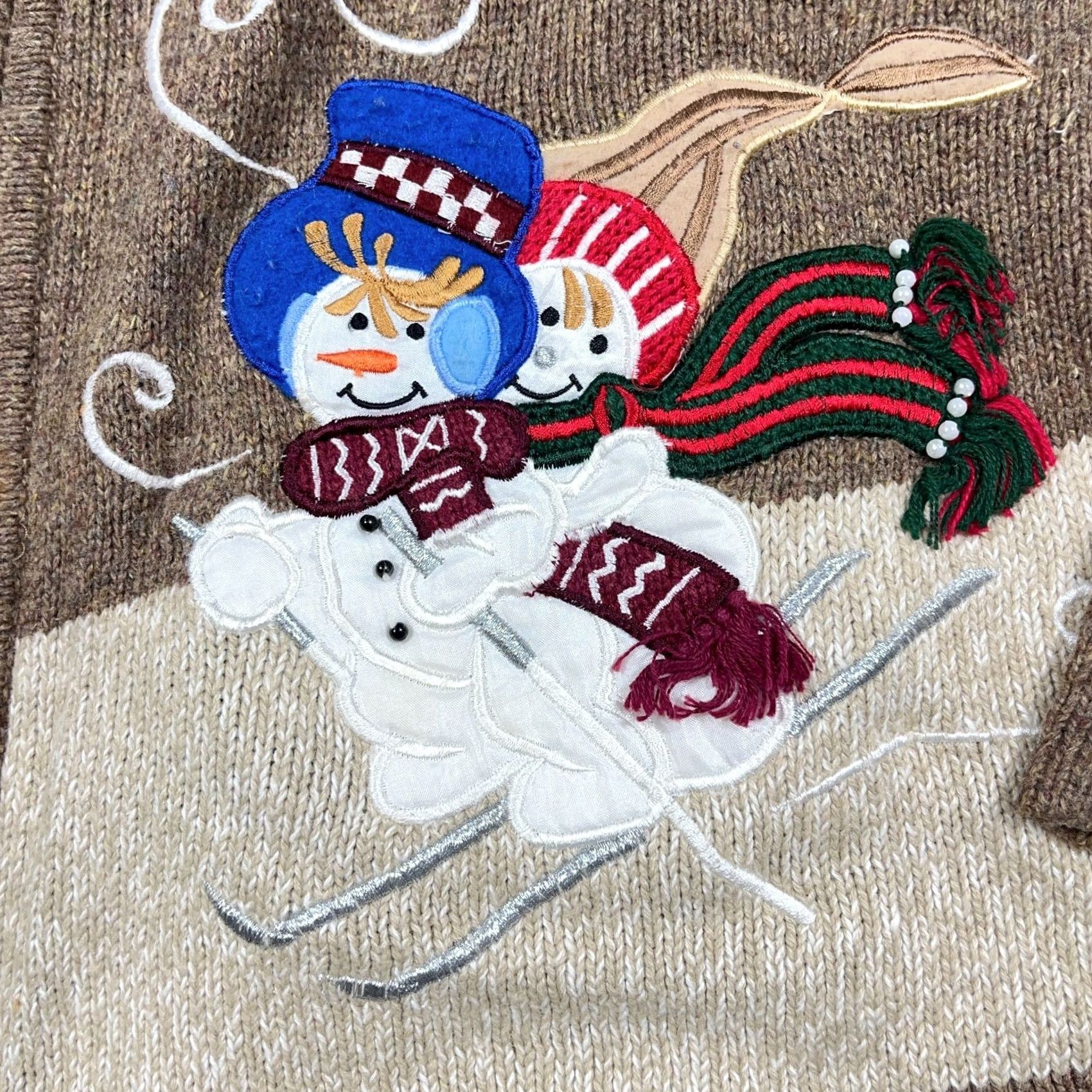 Vintage Vintage Christmas Cardigan Sweater Women M Full Zip Snowman Winter Brown Size M / US 6-8 / IT 42-44 - 5 Thumbnail