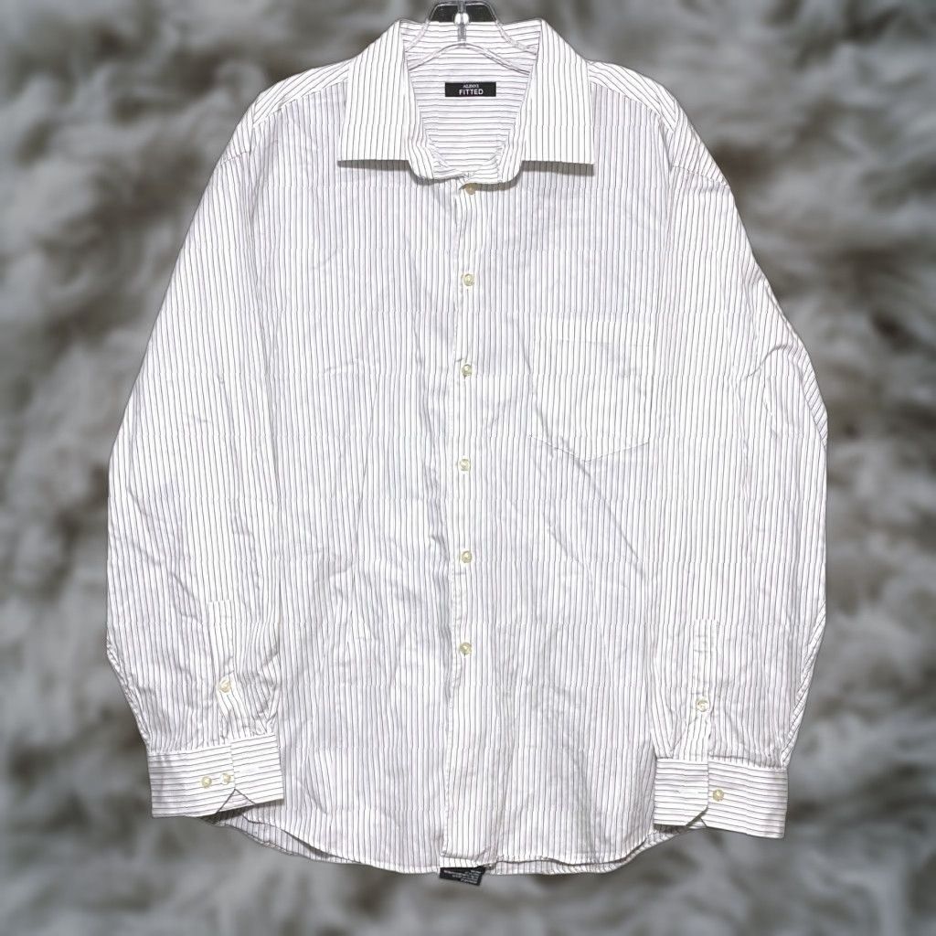Alfani Alfani Striped Fitted Button Front Dress Shirt Men 17.5 34/35 Professional Career Preppy Shirt Mens Slim Cotton White Button-Up Dress Shirt Size 48R - 1 Thumbnail