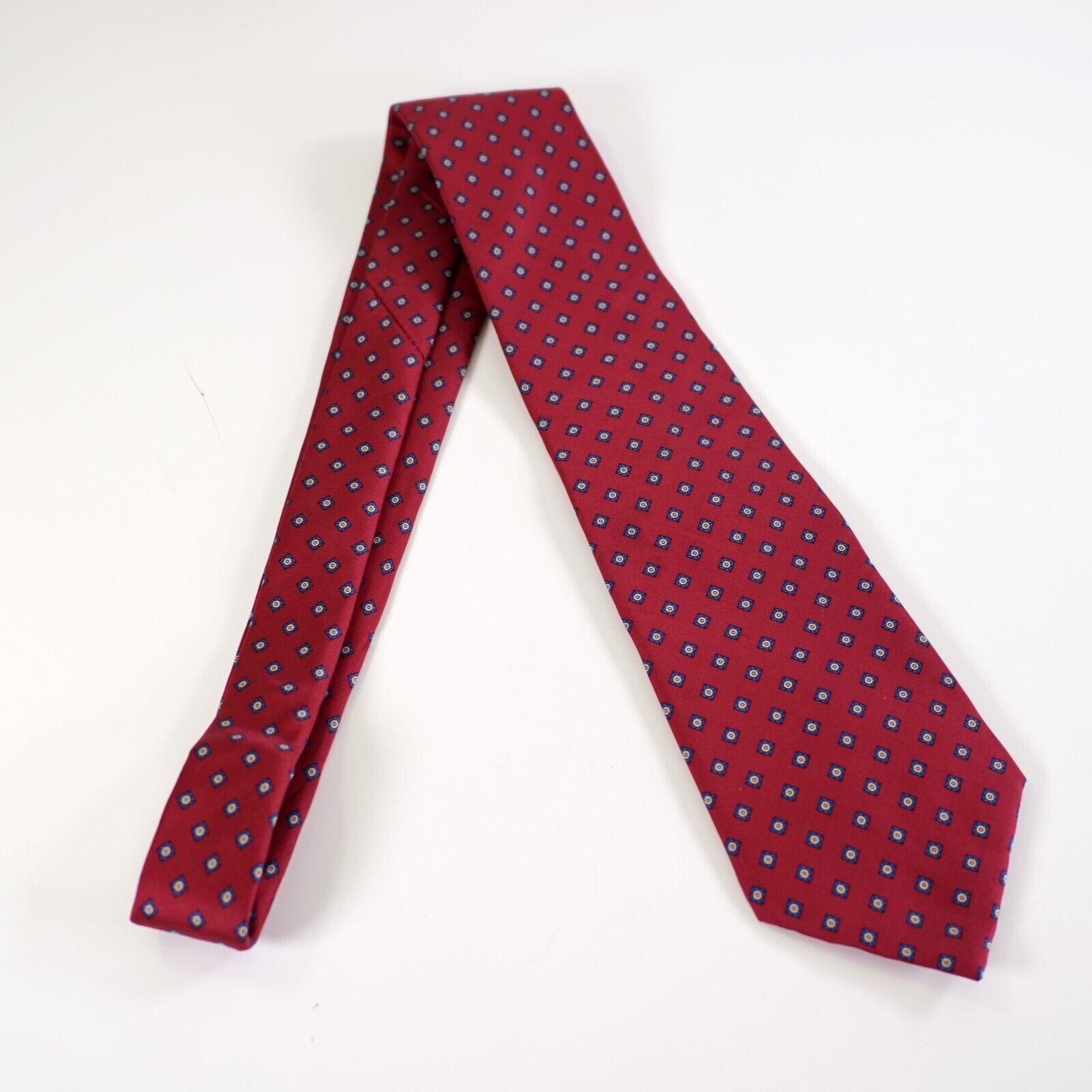 Designer Camden Court Red Blue Geometric Floral Print Short Silk Tie Size ONE SIZE - 6 Thumbnail