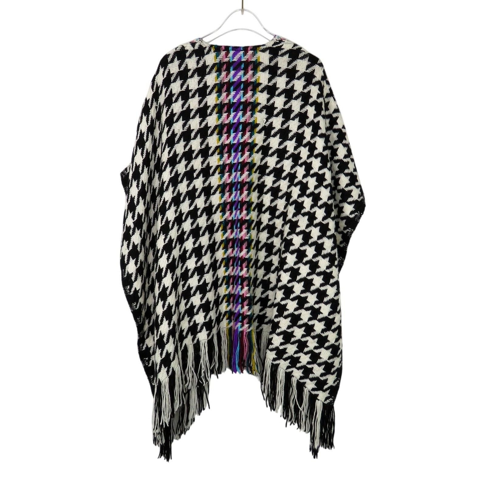 Chicos Chico's Houndstooth Ruana Wrap Shall Knit Sweater Rainbow Size M / US 6-8 / IT 42-44 - 2 Thumbnail