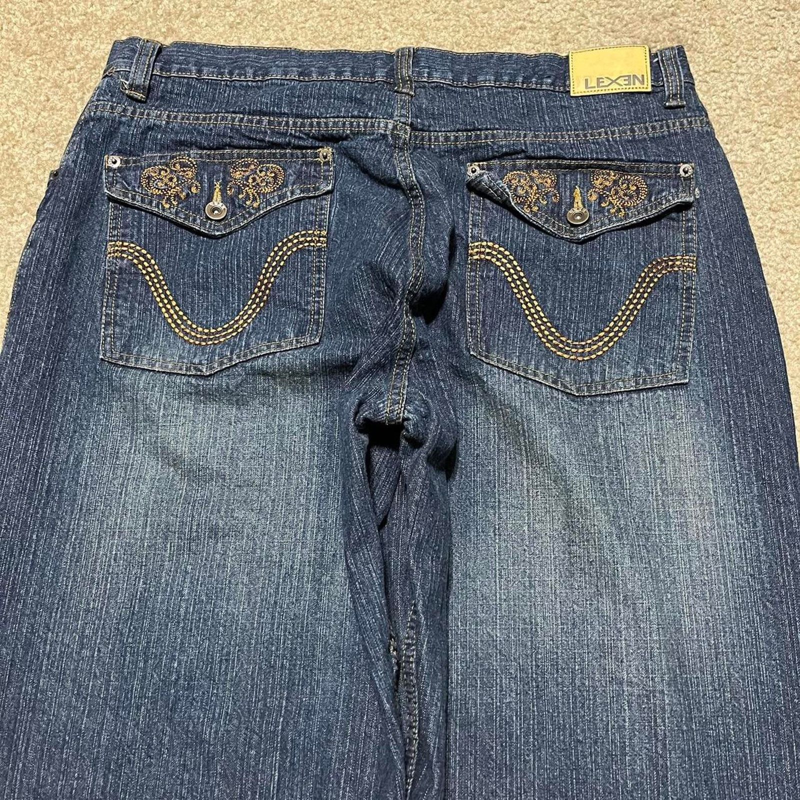 Other Lexen Y2K Baggy Skater Orange Embroidered Jeans 38Wx30L Size US 38 / EU 54 - 3 Thumbnail