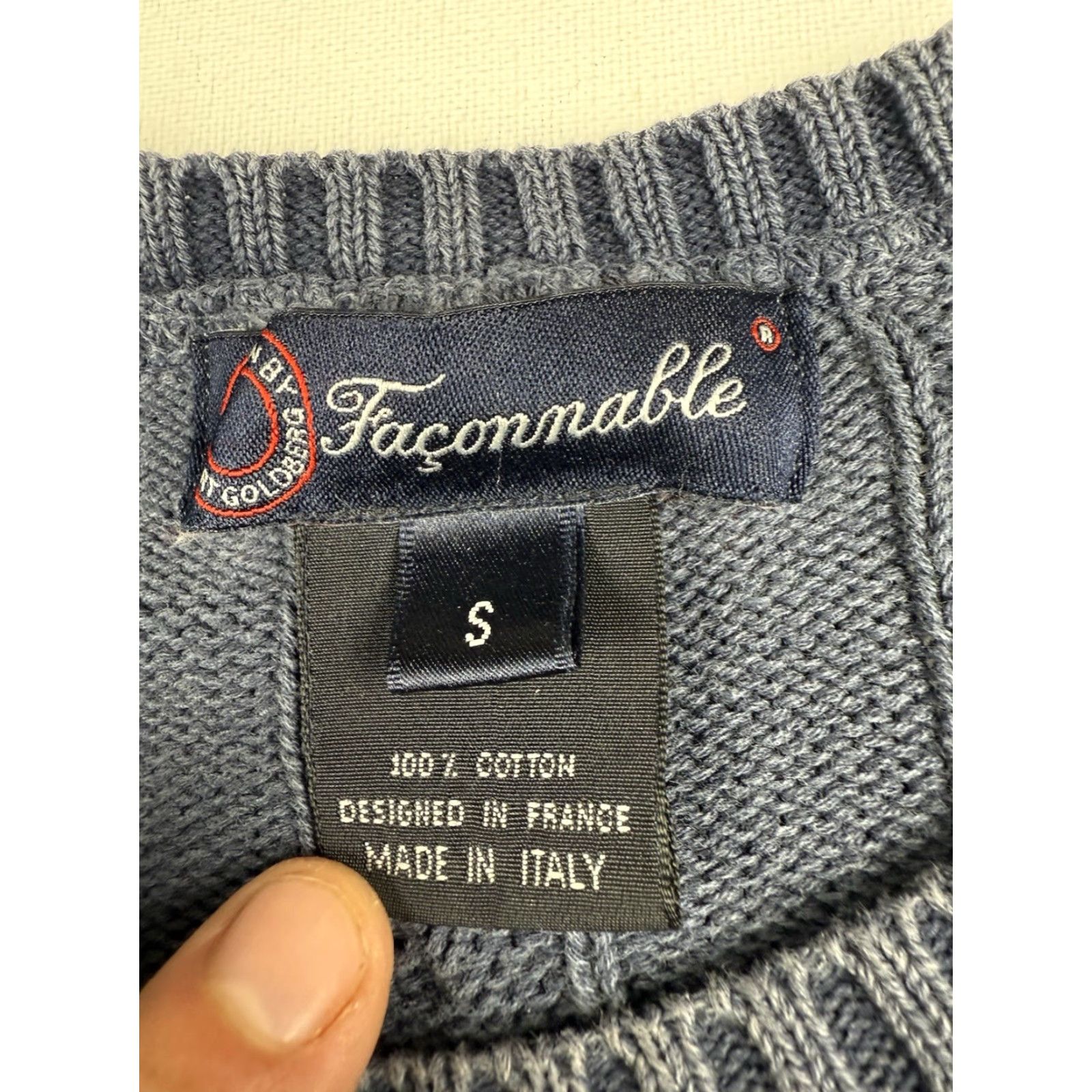 Faconnable VINTAGE Façonnable Sweater Mens Blue Cable Knit Cotton Small Size US S / EU 44-46 / 1 - 2 Thumbnail
