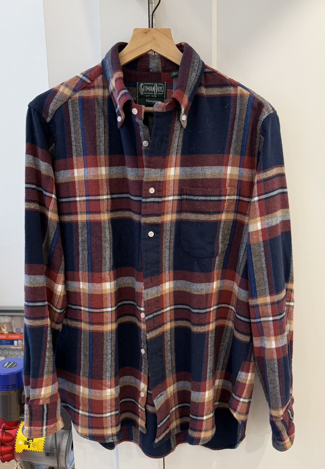 Gitman Bros. Vintage BRUSHED MADRAS RED/NAVY Size US L / EU 52-54 / 3 - 1 Thumbnail