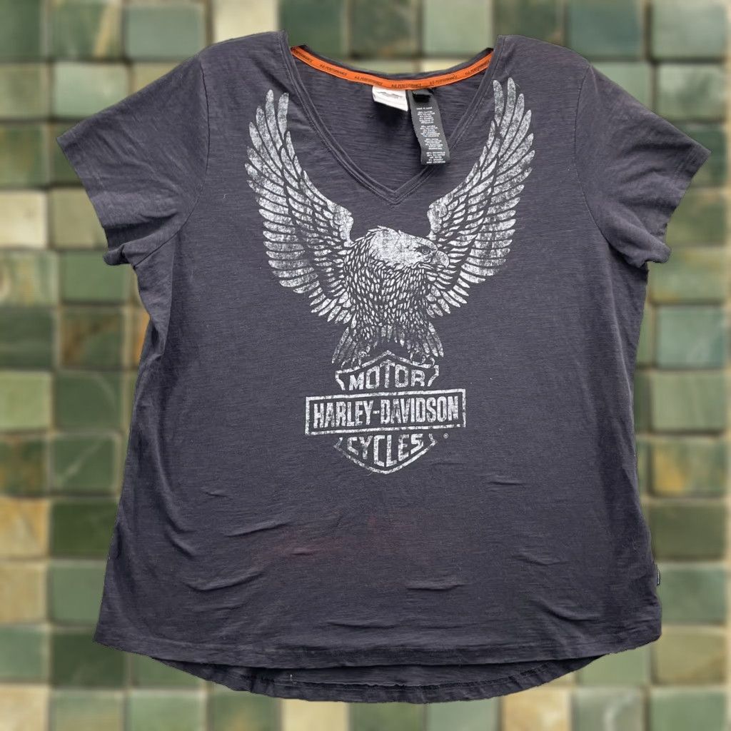 Harley Davidson Harley-Davidson T-Shirt Women's M Black Graphic 90s Biker Rocker USA Skull California Motorcycle Casual Short Sleeve V-Neck Mens Size M / US 6-8 / IT 42-44 - 1 Thumbnail