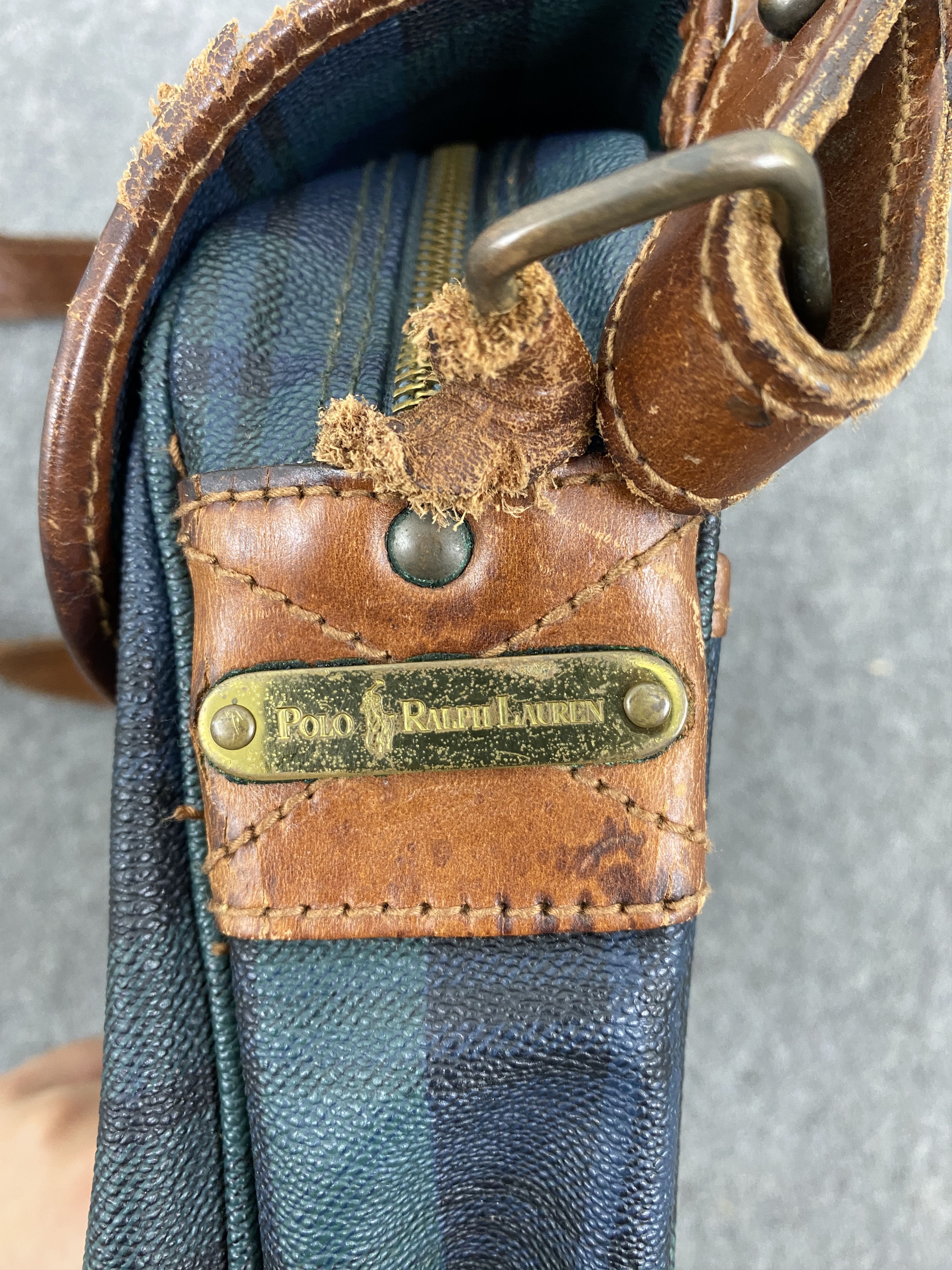 Polo Ralph Lauren × Vintage Vintage 90s Polo RL Plaid Blackwatch Leather Bag BG0108 Size ONE SIZE - 7 Thumbnail