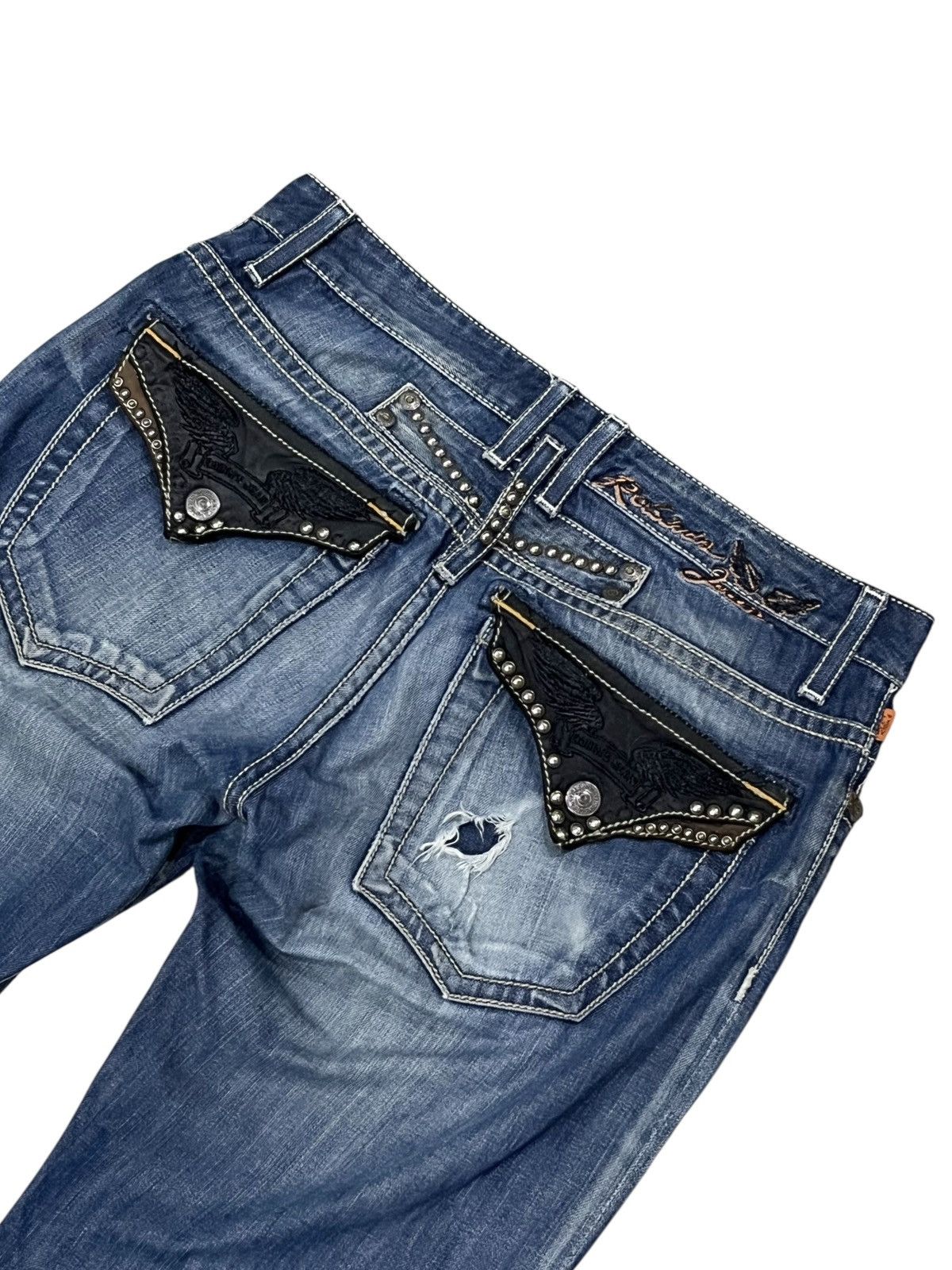 Asspizza × Robins Jeans 🔥Robin's Jean Studded Flap Distressed Denim USA Made (W33) Size US 33 - 2 Thumbnail