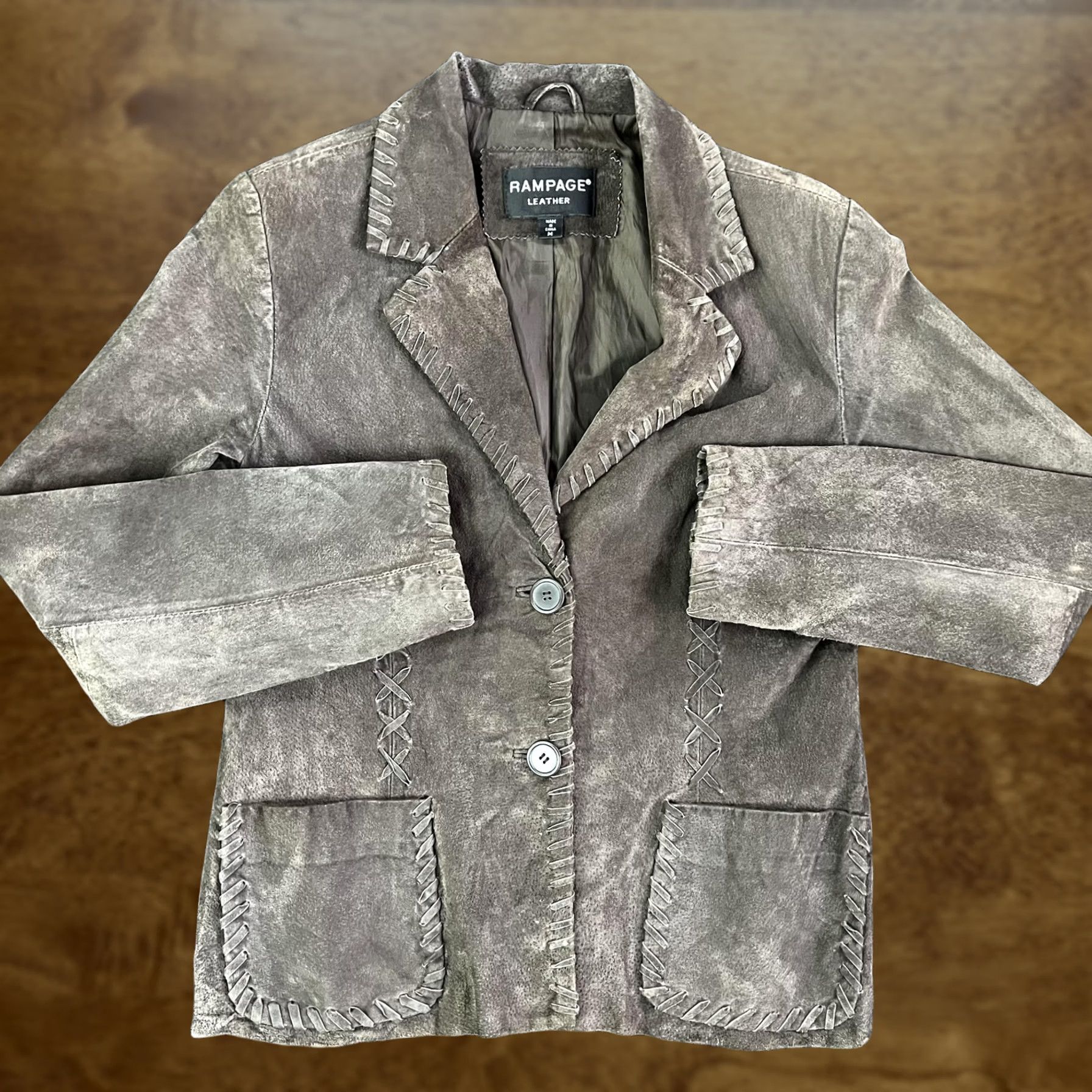 Vintage Rampage Leather Jacket Womens Medium Brown Suede Blazer Whipstitch Trim Boho Jacket Blazer Mens Womens Size M / US 6-8 / IT 42-44 - 1 Thumbnail