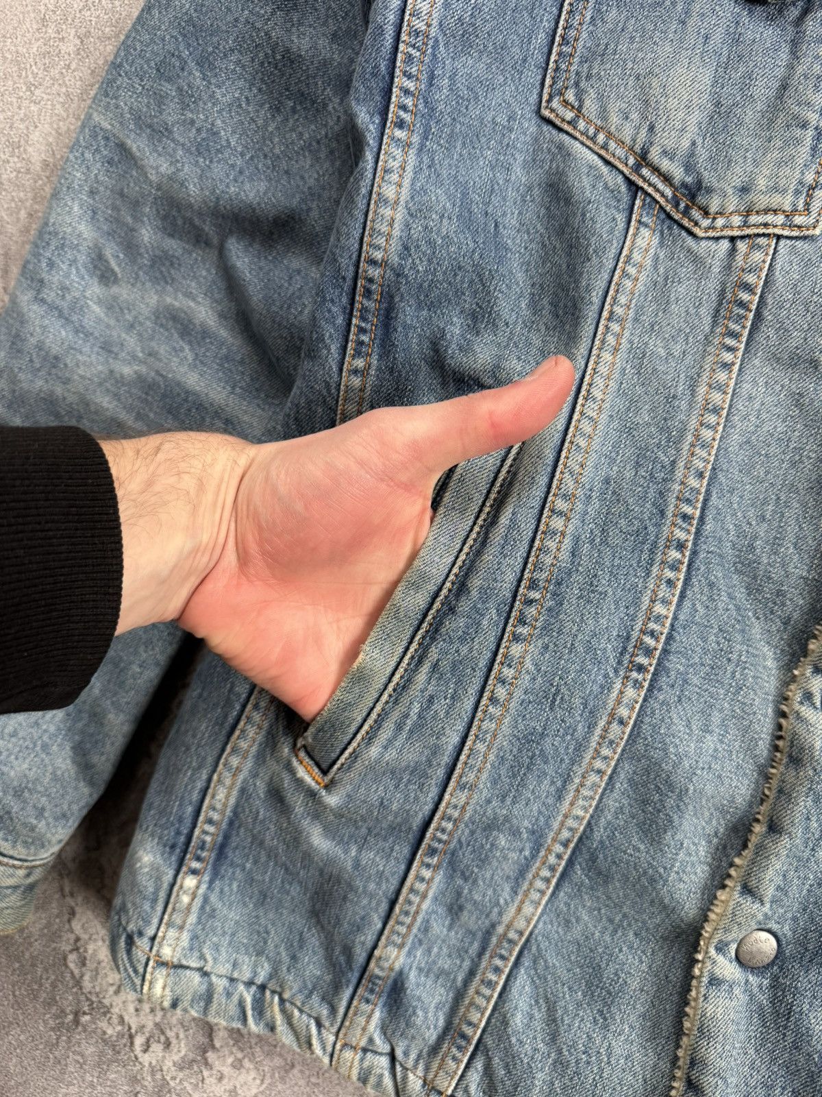 Nudie Jeans × Vintage Nudie Jeans co M denim Sherpa jacket lenny tangerine blue Size US M / EU 48-50 / 2 - 11 Thumbnail
