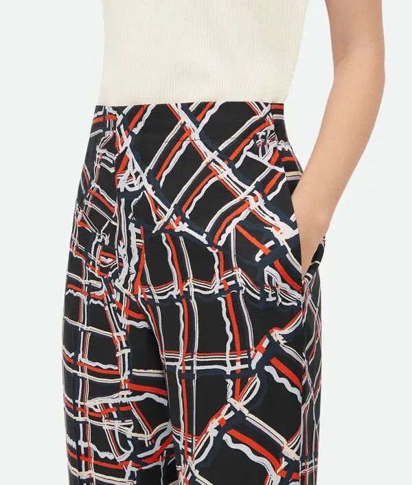 Bottega Veneta o1bcso1str0725 Distorted Check Printed Silk Trousers Size 28" / US 6 / IT 42 - 4 Thumbnail