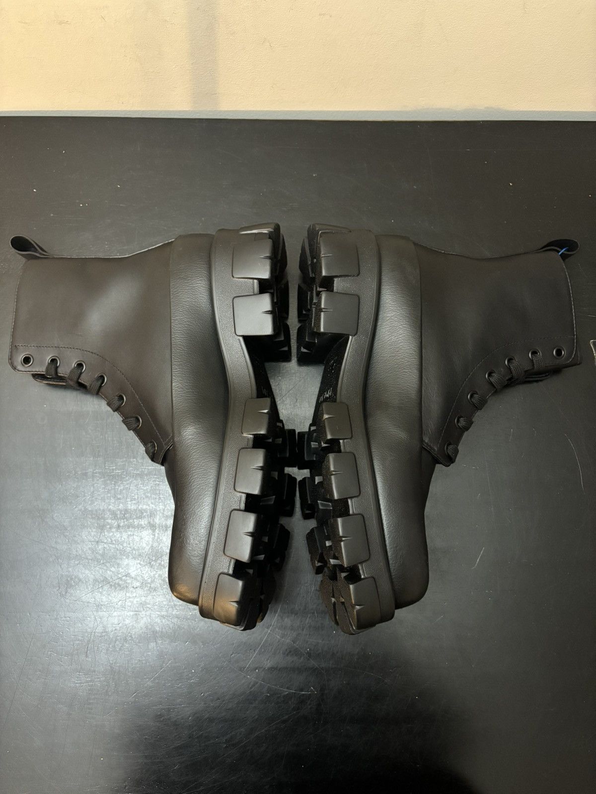 Prada Prada Monolith Square Toe Leather Ankle Boots Black Size US 10.5 / EU 43-44 - 3 Thumbnail