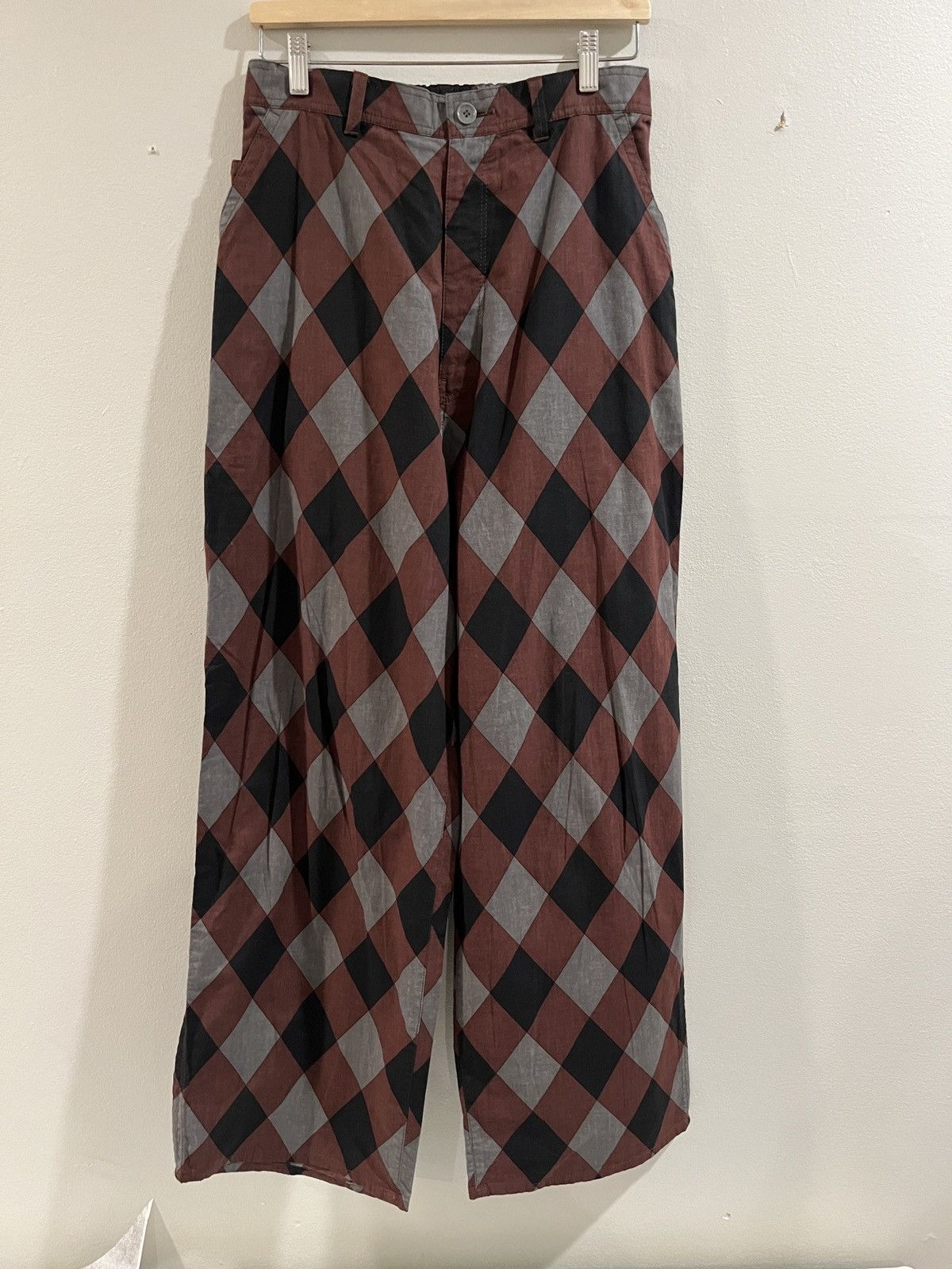 image of Jun Takahashi x Undercover Ss21 Diamond-Print Wide Leg Pants in Red, Men's (Size 28)