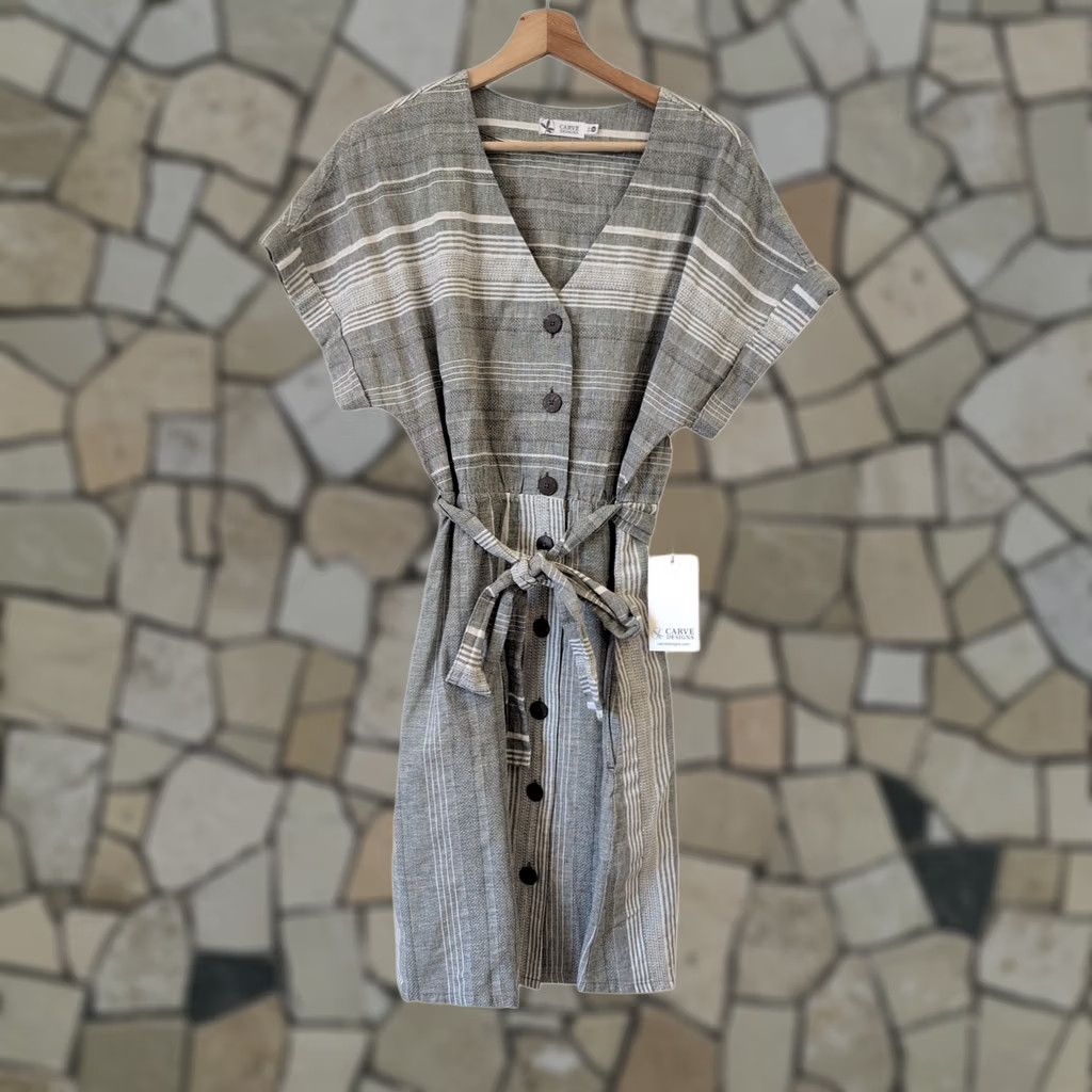 Vintage VINTAGE Carve Design Willow Dress XS Linen Blend Moss Stripe Gray Button Front NWT Size XS / US 0-2 / IT 36-38 - 1 Thumbnail