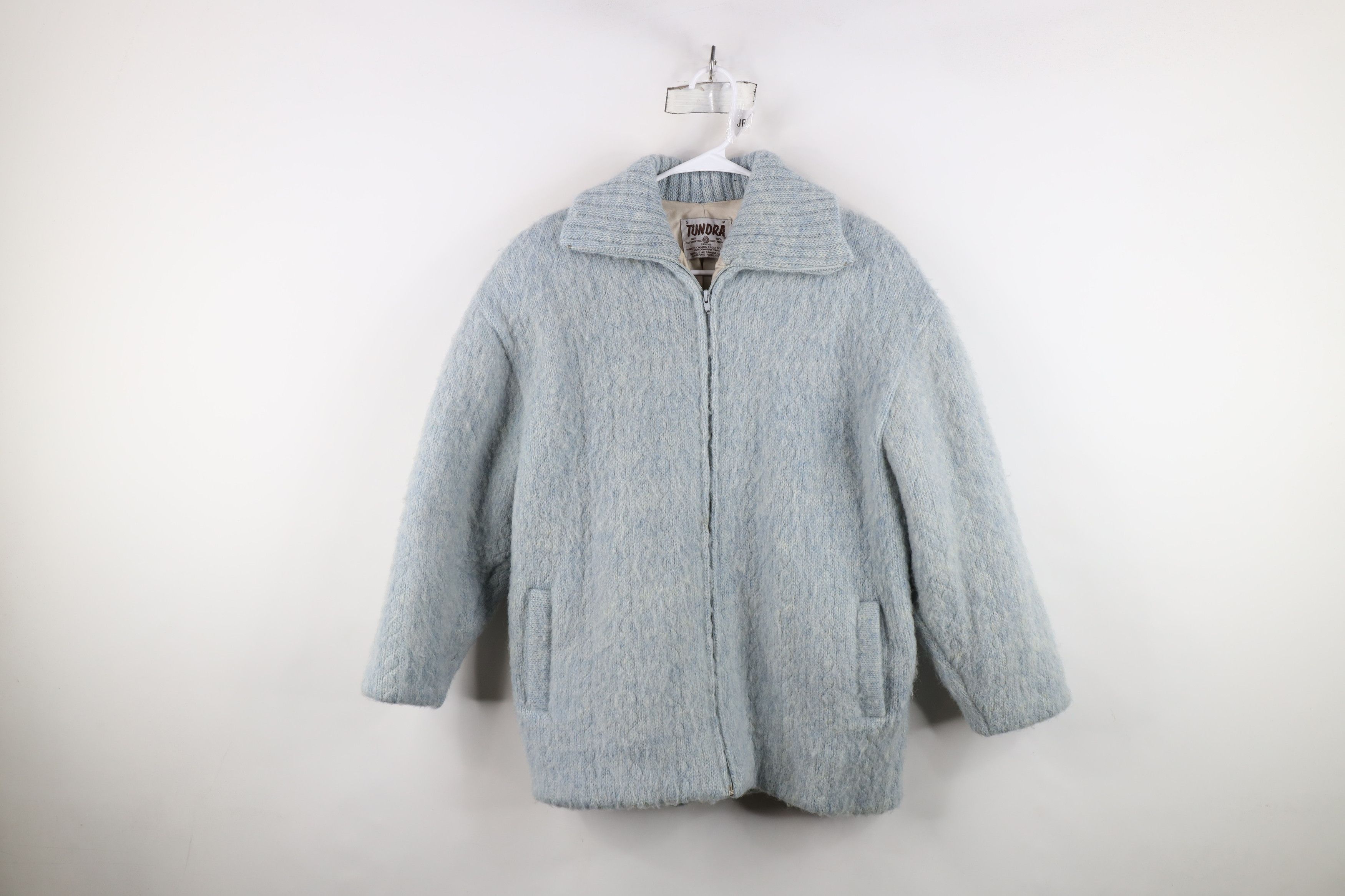 Vintage Vintage 60s 70s Streetwear Wool Full Zip Jacket Light Blue Size S / US 4 / IT 40 - 1 Thumbnail