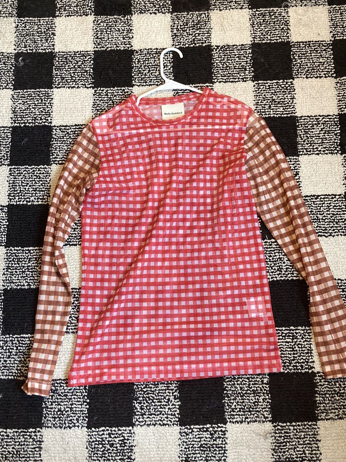 Molly Goddard Menswear Molly Goddard Red & Brown Mesh Andrew Gingham Size US M / EU 48-50 / 2 - 2 Thumbnail