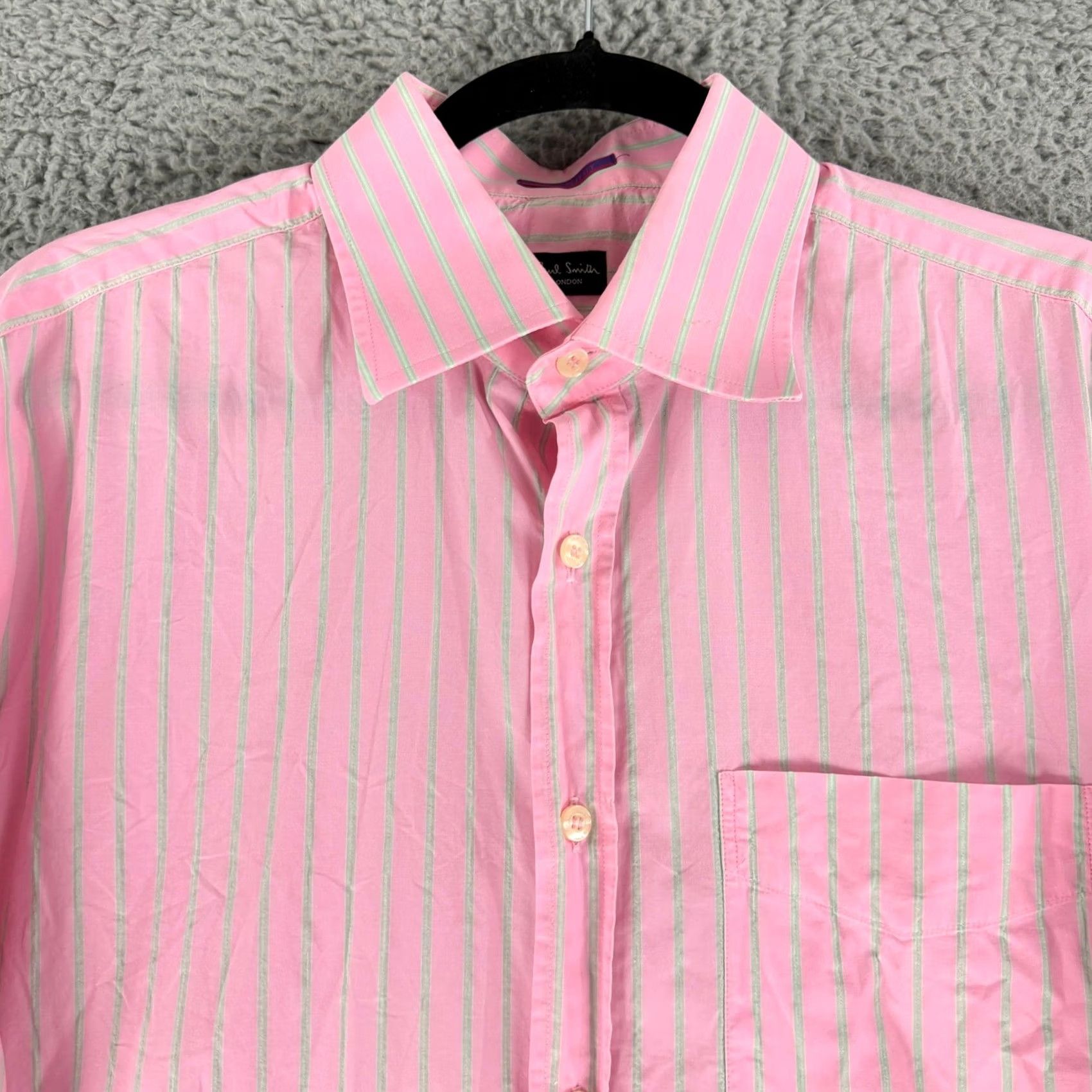 Paul Smith Paul Smith Mens Dress Shirt 16.5 Pink Stripe Long Sleeve Cotton Size 46R - 2 Thumbnail