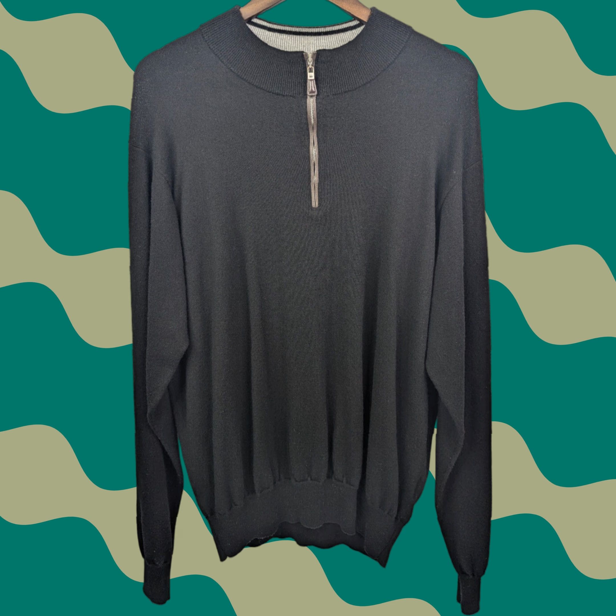 Peter Millar Peter Millar Black Merino Wool Crown Quarter Zip Pullover Sweater Men 2XL Costa= Size US XXL / EU 58 / 5 - 1 Thumbnail