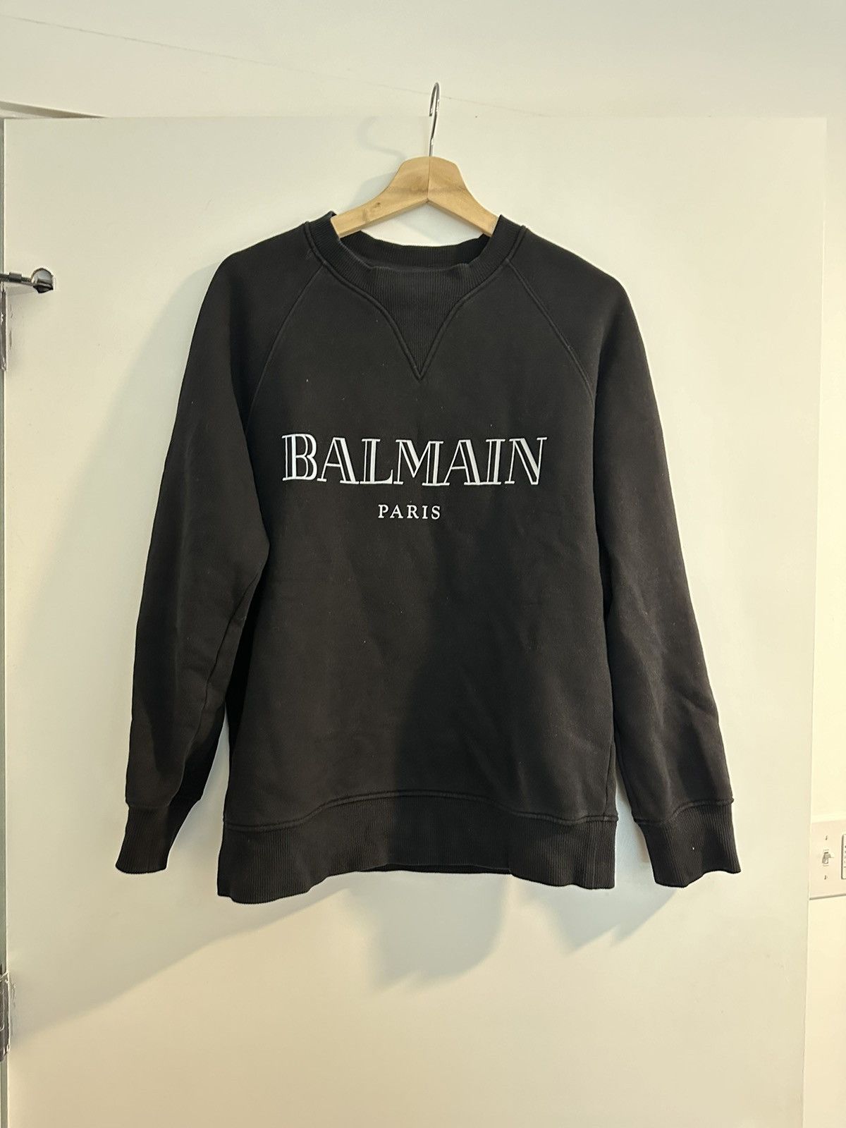 image of Balmain Logo Print Cotton Sweatshirt in Black, Men's (Size Small)