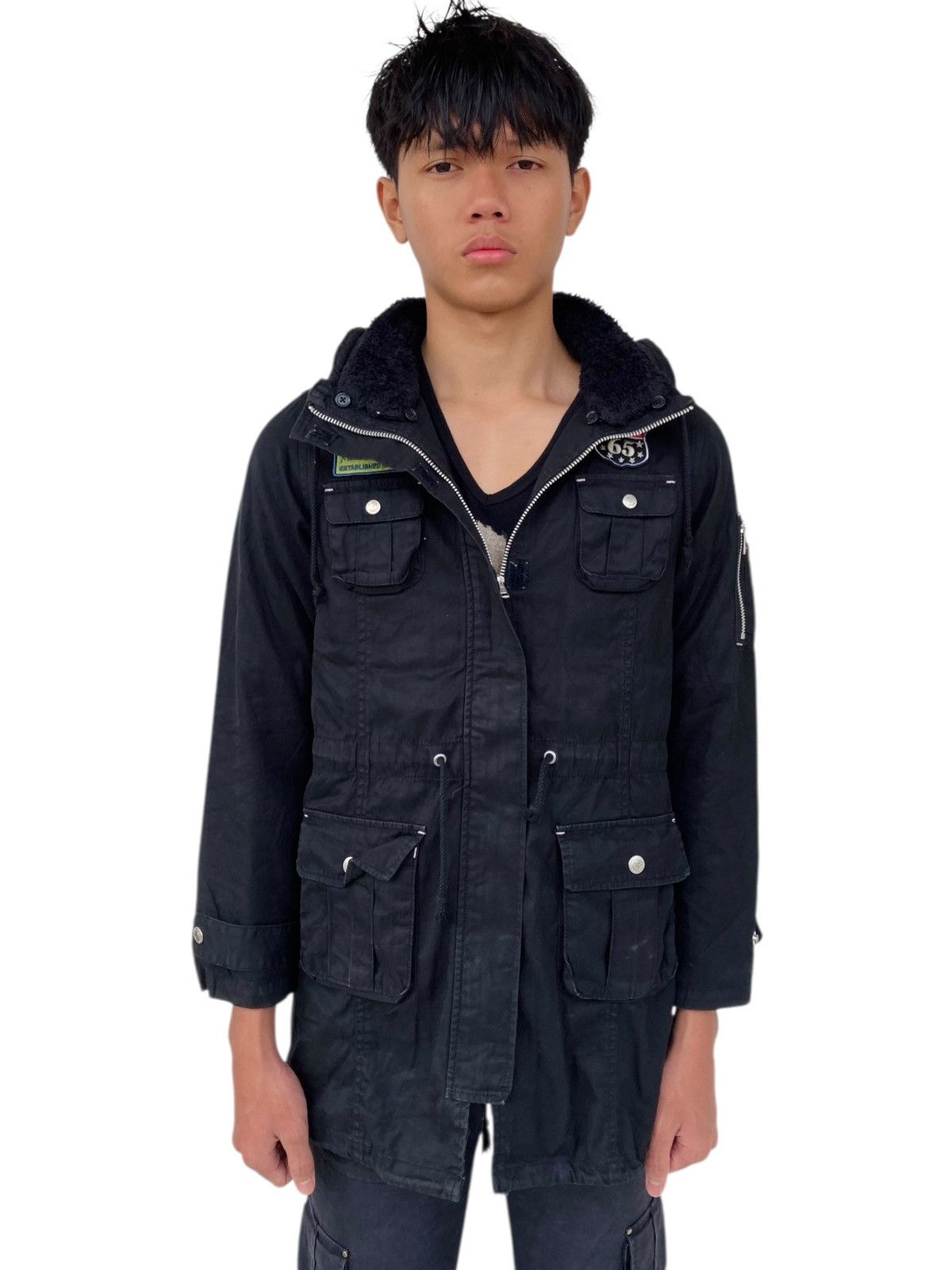 Japanese Brand 2000s Daisy Lovers - Black Cargo Jacket Hidden Hoodie Size M / US 6-8 / IT 42-44 - 3 Thumbnail