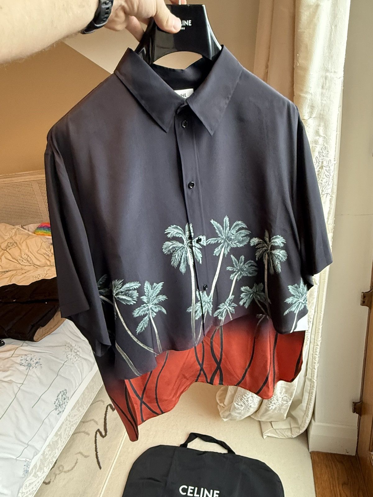Celine $1.6k SS22 Celine Tailcoat palm tree Shirt in Silk Hedi 41 Size US L / EU 52-54 / 3 - 19 Thumbnail