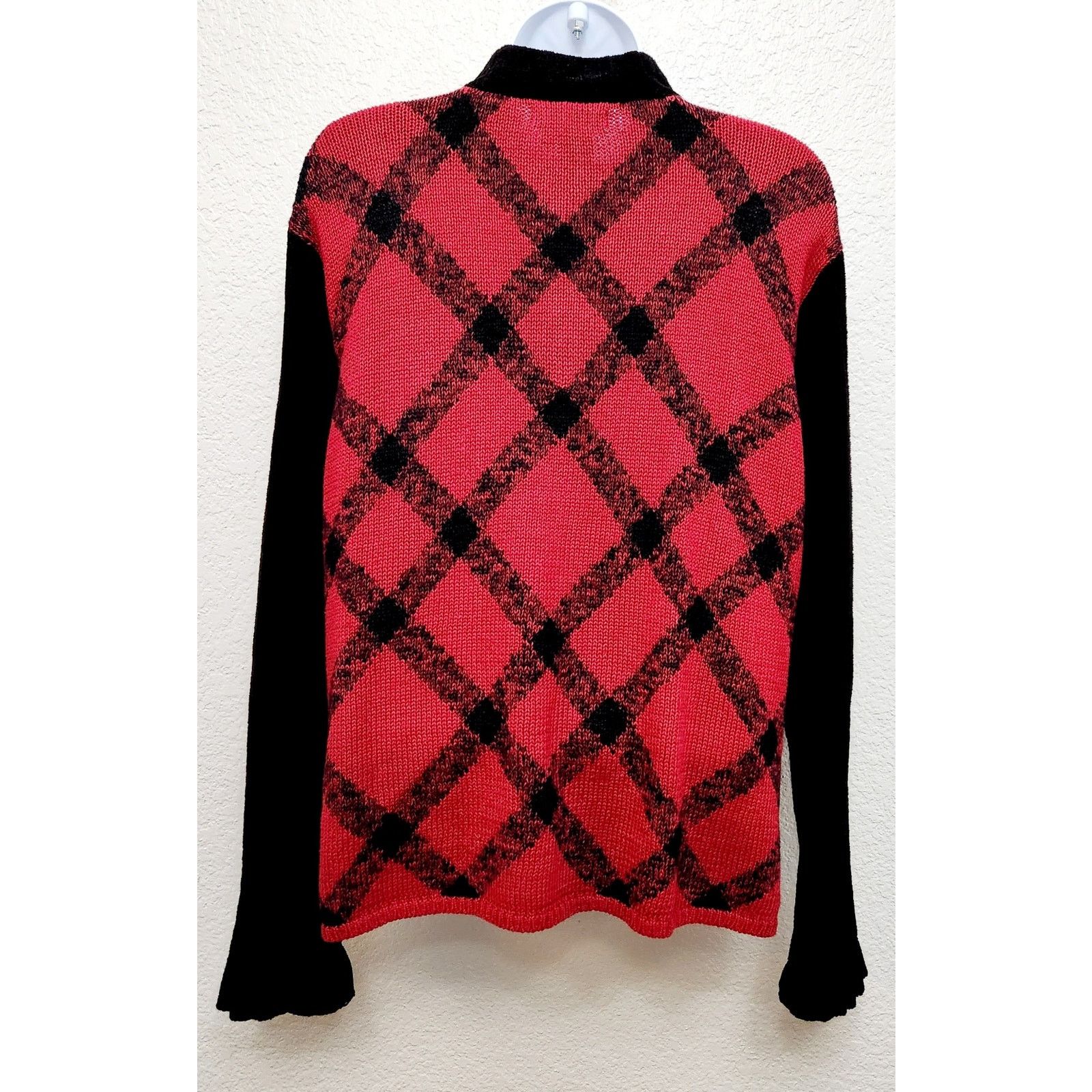 Coldwater Creek VTG Coldwater Creek Black Red Diamond Full Zip Cardigan L Size L / US 10 / IT 46 - 3 Thumbnail