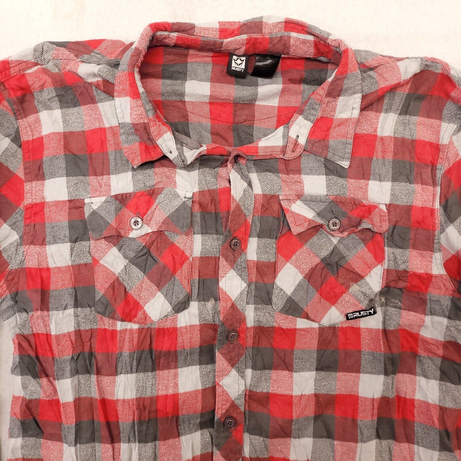 Rusty Rusty Gingham Flannel Shirt Men Size Extra Large XL Red Gray Size US XL / EU 56 / 4 - 1 Thumbnail