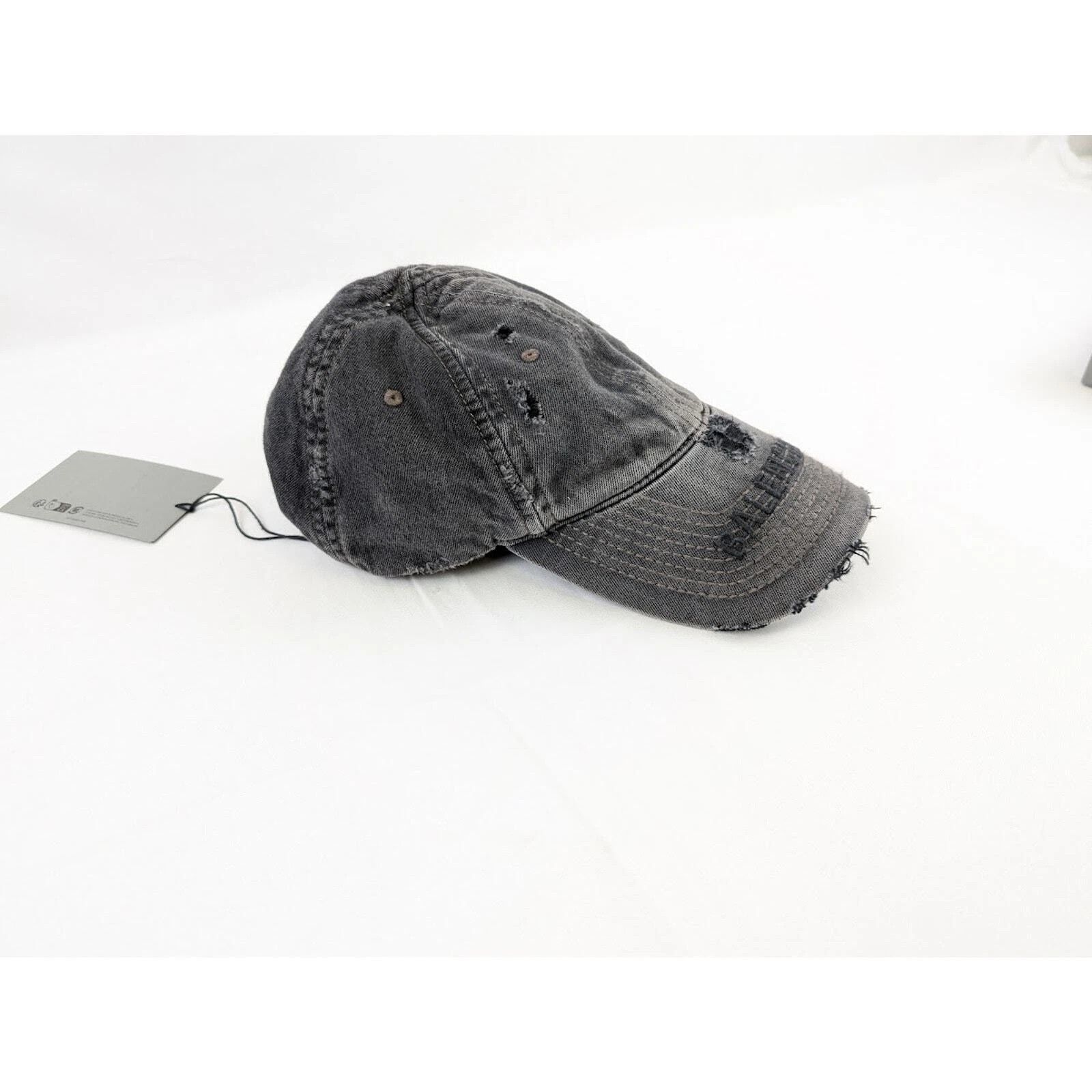 Balenciaga o1rshd1 Q:3 / Distressed Logo Cap / Hat in Charcoal Size ONE SIZE - 4 Thumbnail