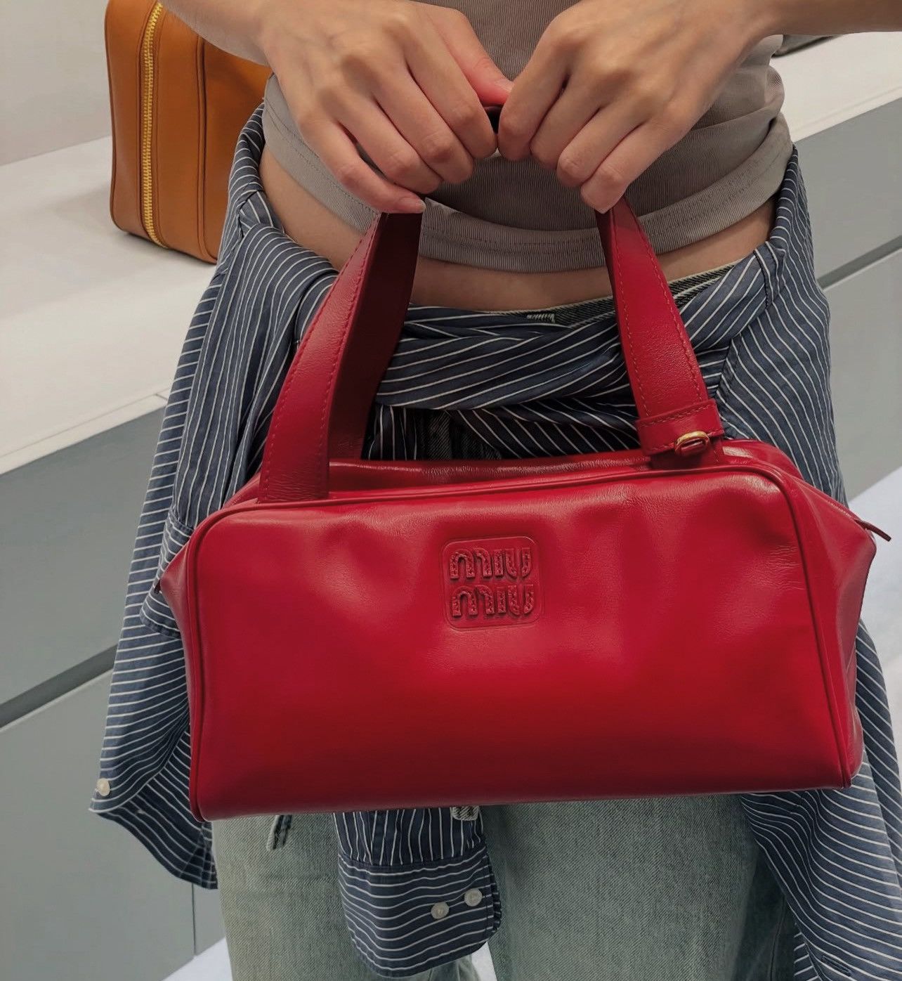 Miu Miu Miu Miu Miu Miu Bowling Small Red Leather Top Handle Bag Size ONE SIZE - 1 Thumbnail