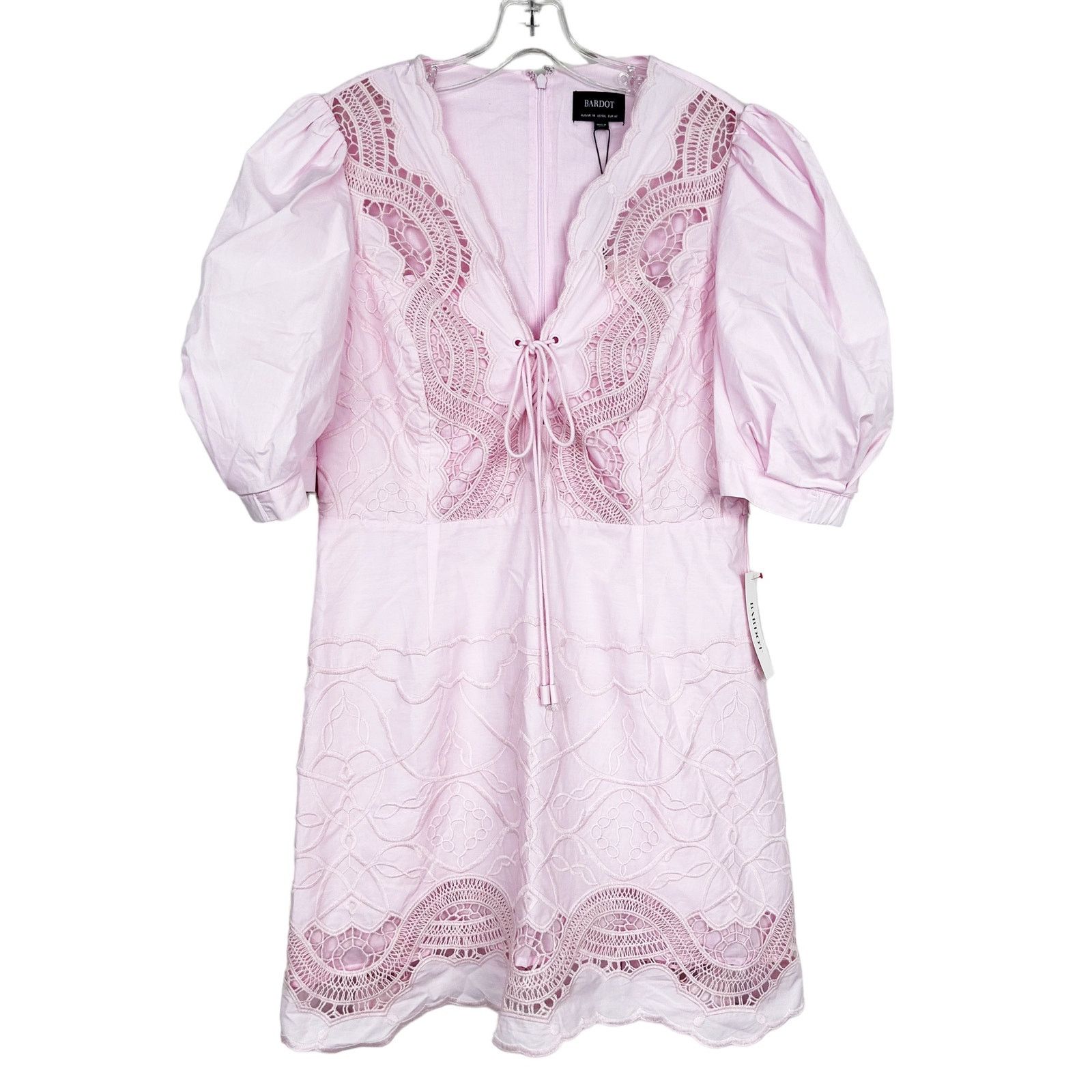Other Bardot Light Pink Puff Sleeve Embroidered Eyelet Dress Sz L Size L / US 10 / IT 46 - 1 Thumbnail