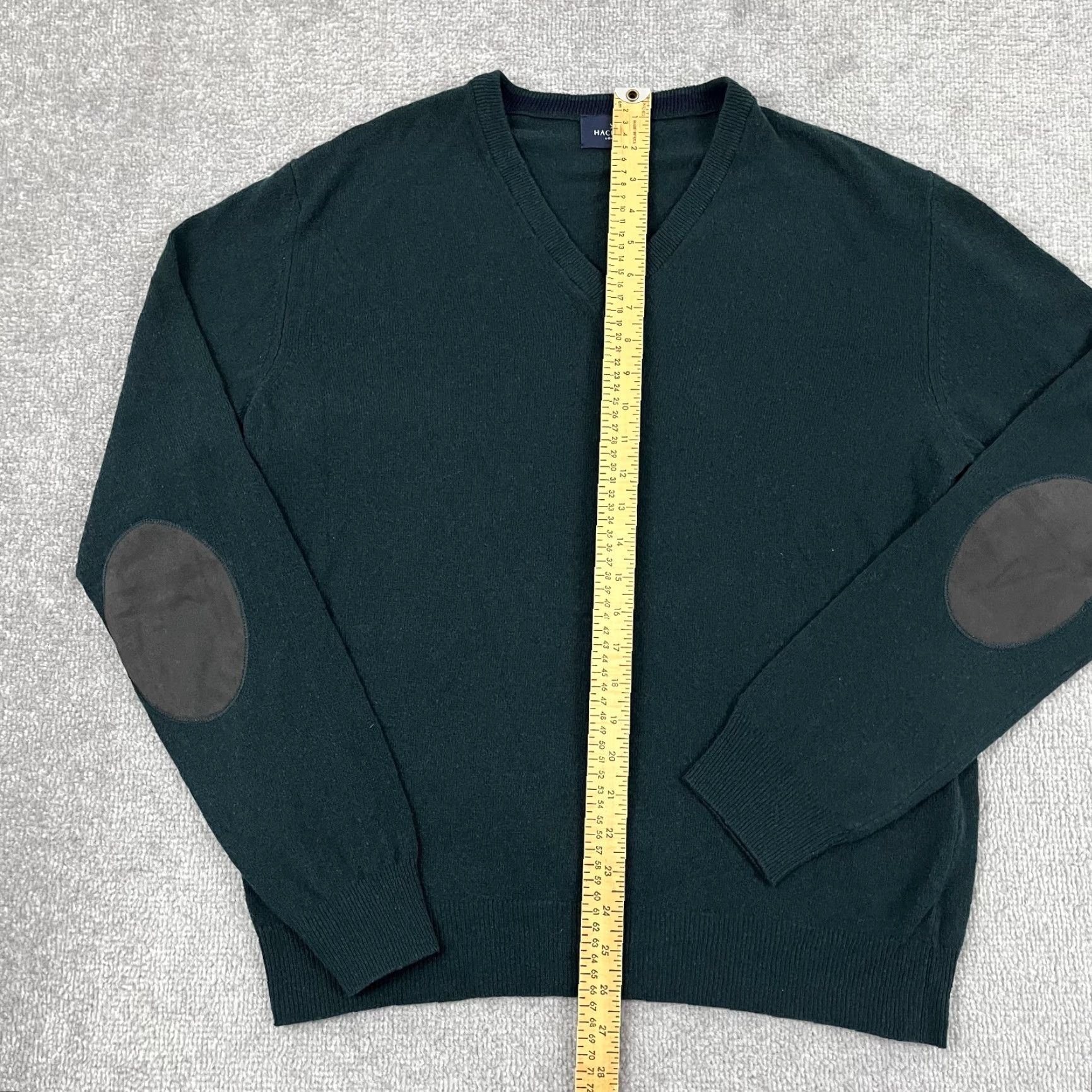 Hackett Hackett London Sweater Mens Medium Night Green Wool Cashmere Elbow Jumper V Neck Pullover Size US M / EU 48-50 / 2 - 5 Thumbnail