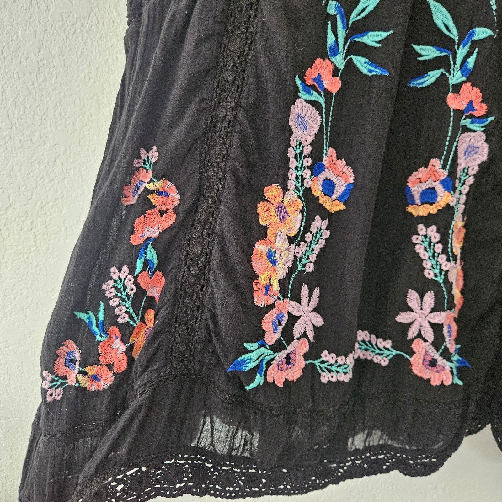 Free People Perfectly Victorian Black Embroidered Dress S - crrs.pl