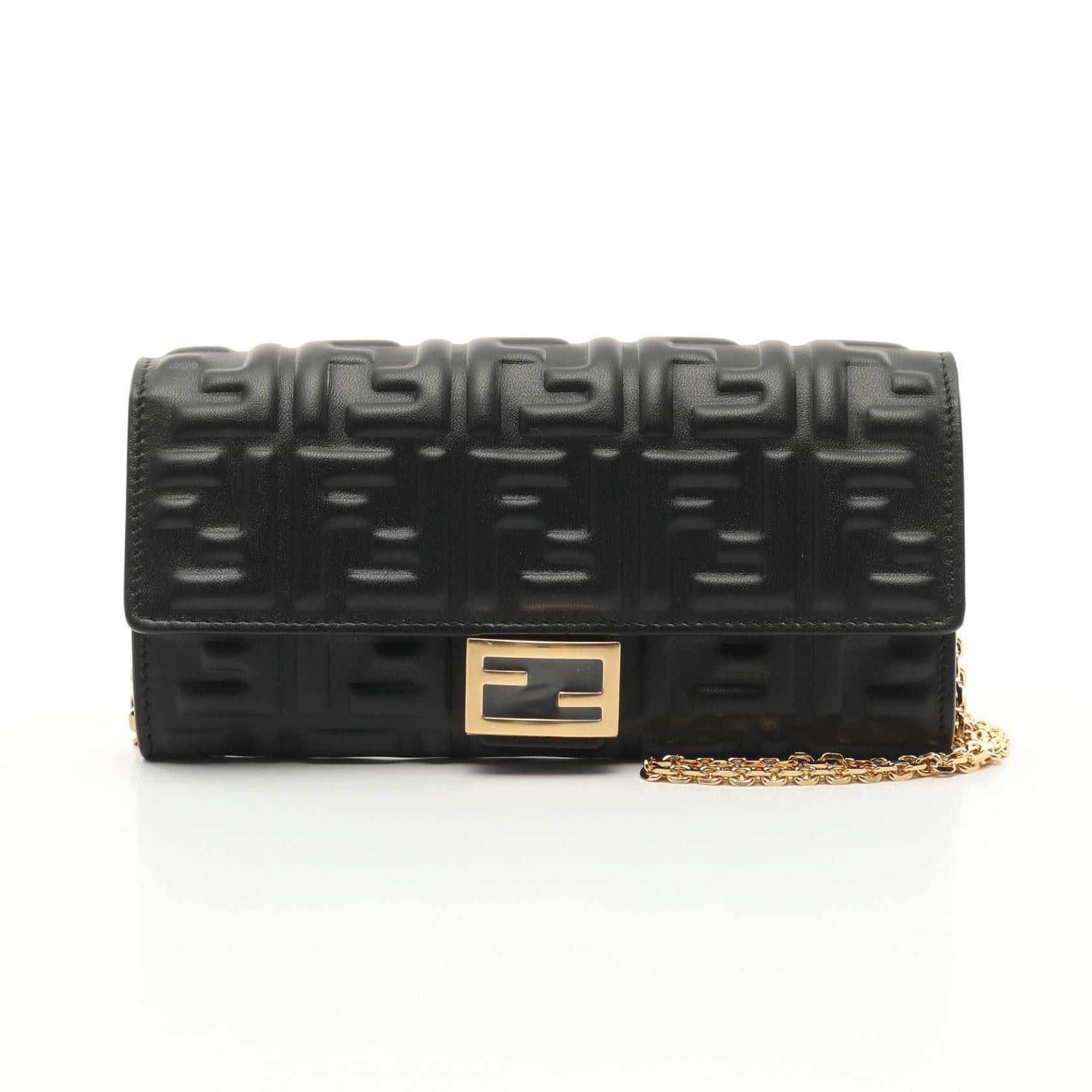 Fendi Fendi Ff Logo Shoulder Bag Leather Black Size ONE SIZE - 1 Thumbnail