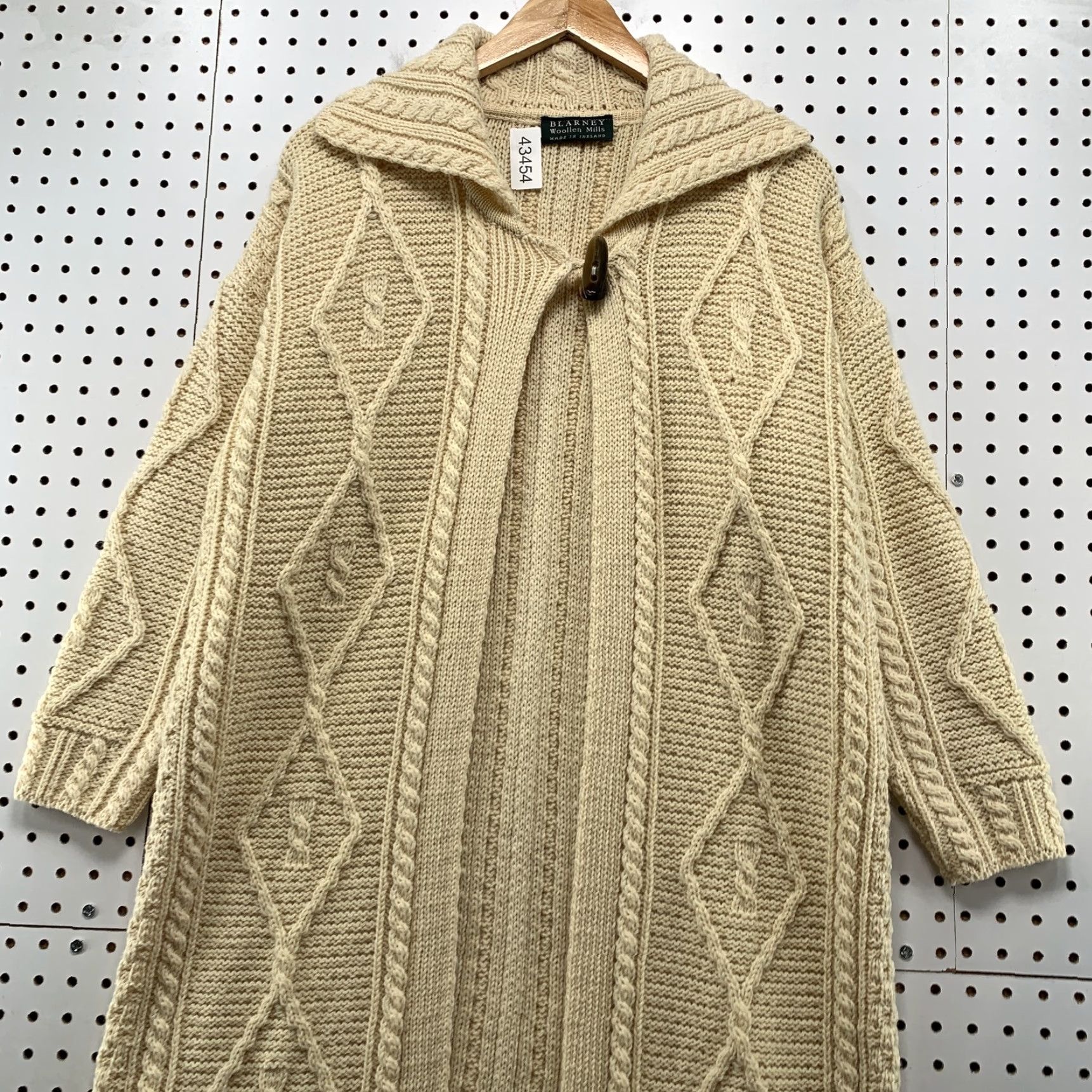 Vintage Blarney Woollen Mills Long Cardigan Sweater Womens Small Beige Wool Cable Knit Size S / US 4 / IT 40 - 2 Thumbnail