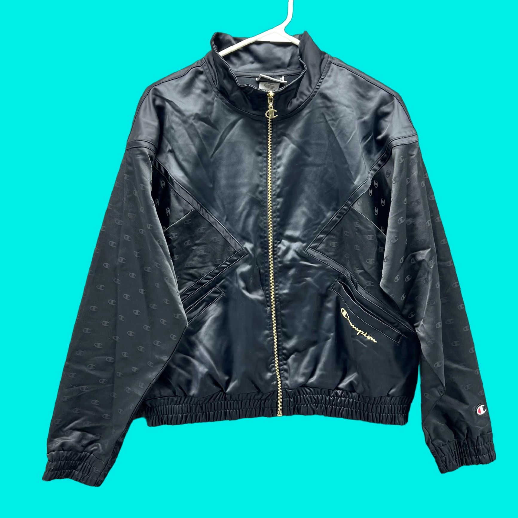 Champion Champion Track Jacket Womens Large Black Full Zip Monogram Logo Lined Athletic Womens Size L / US 10 / IT 46 - 1 Thumbnail