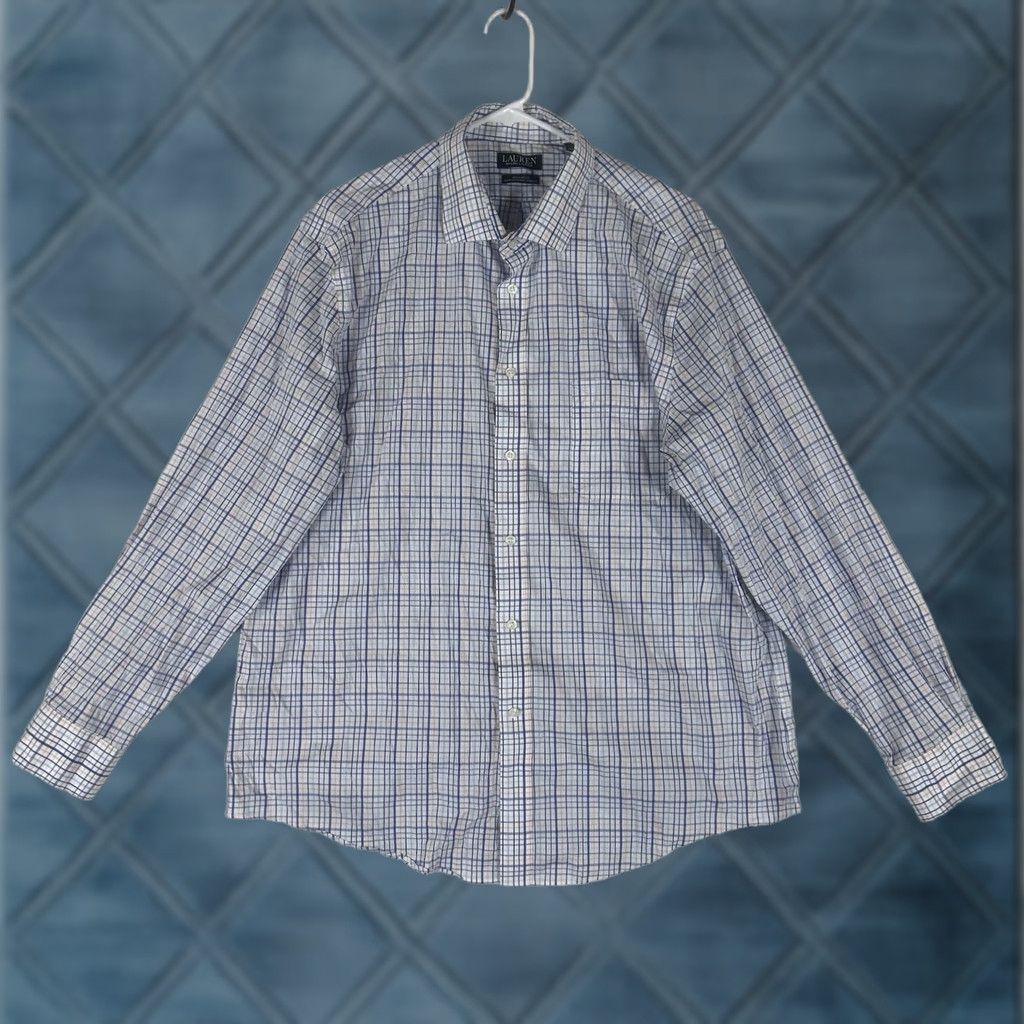 Ralph Lauren Lauren Ralph Lauren Performance Stretch Dress Shirt Mens XL 17-17.5 Blue Plaid Dress Shirt Size 46R - 1 Thumbnail