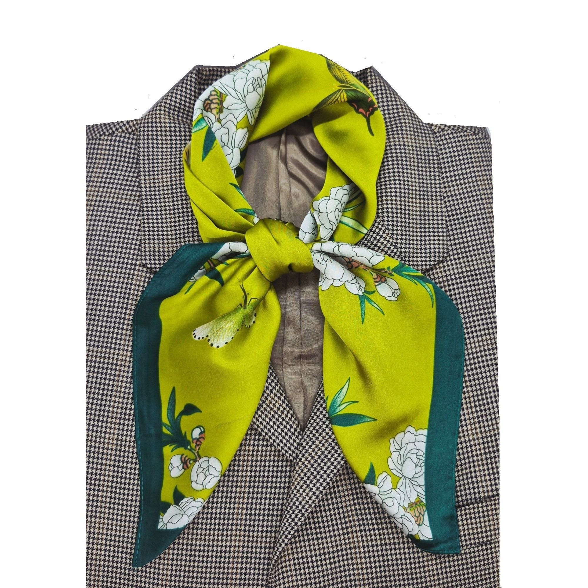 Other ✨Chic Silky Square Scarf Bright Green Butterfly White Floral Size ONE SIZE - 1 Thumbnail